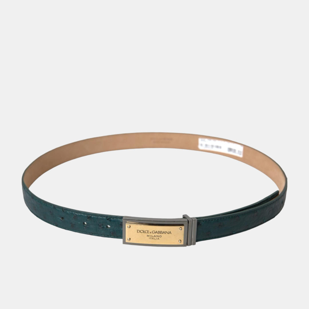 Дамски зелен колан DOLCE & GABBANA Gold Logo Engraved Buckle Belt