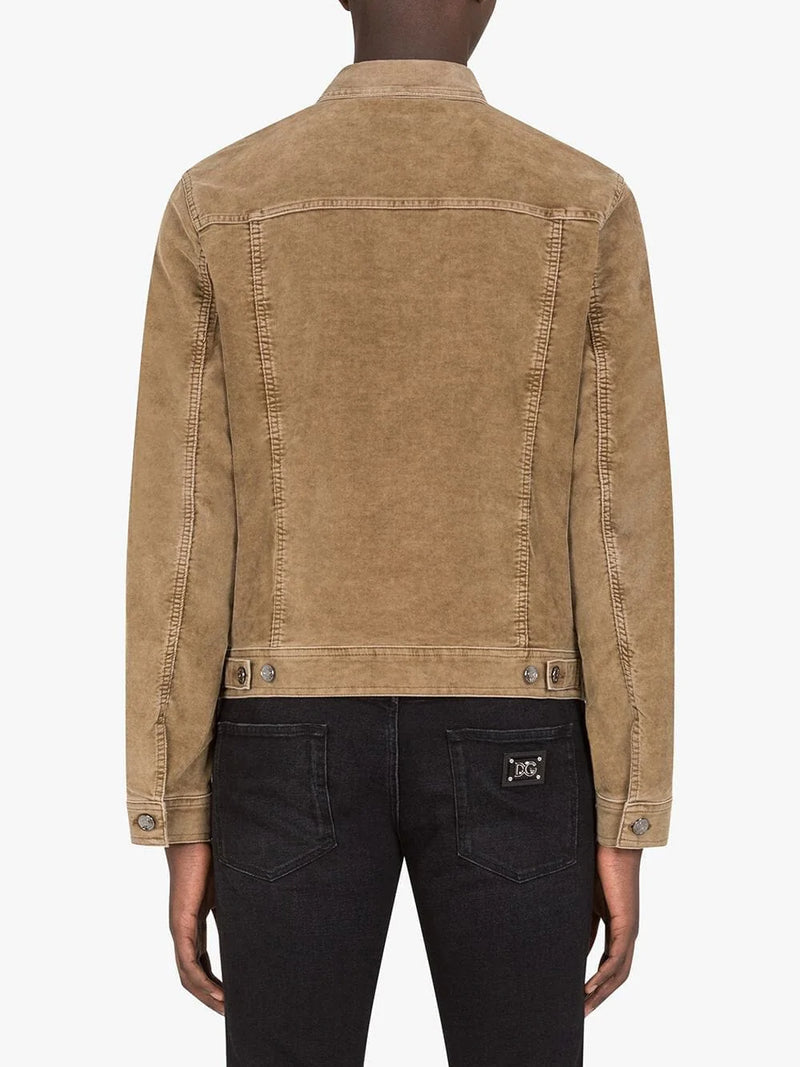 Мъжко луксозно кафяво джинсово яке DOLCE & GABBANA Men’s Luxury Brown Corduroy DG Logo Jacket