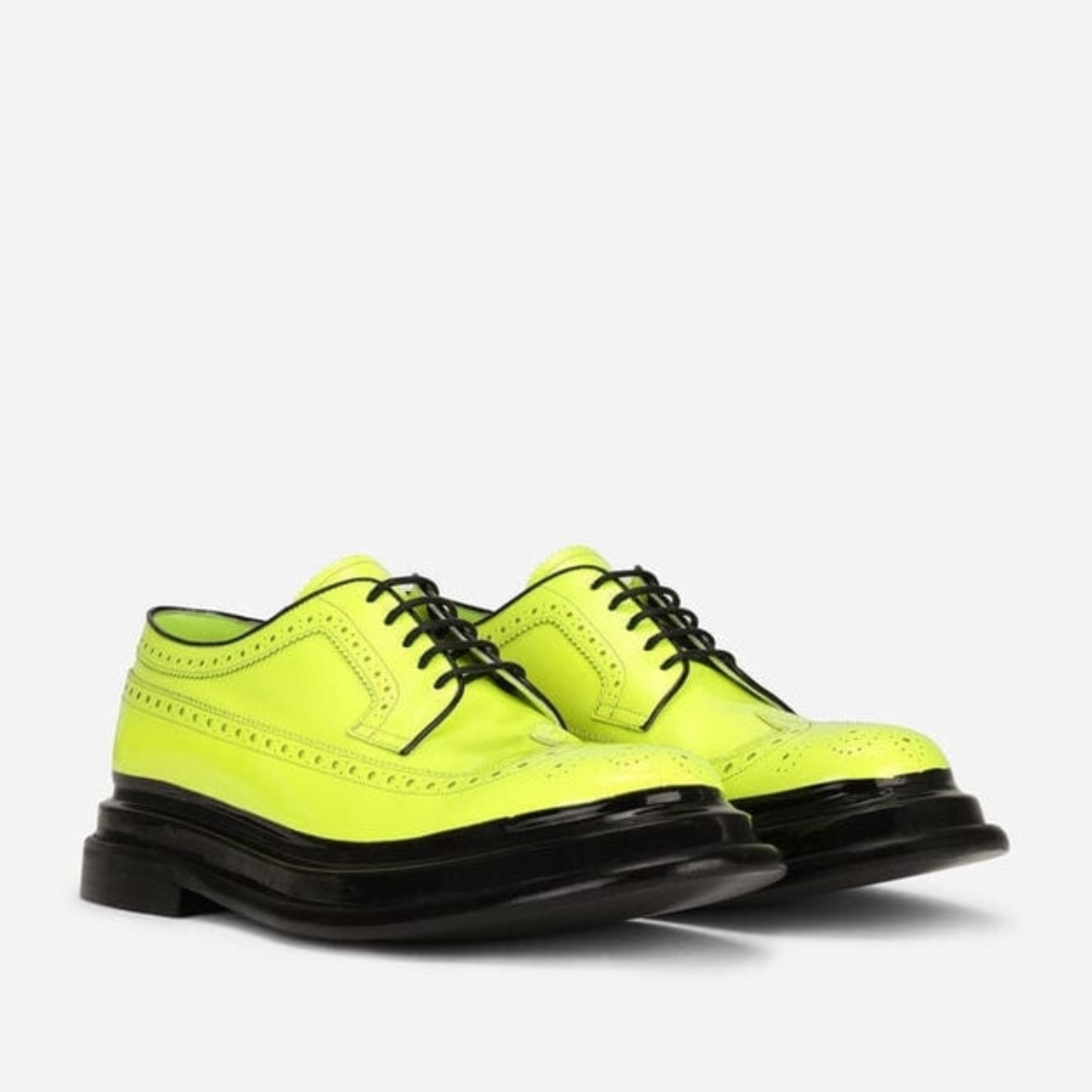 Мъжки луксозни официални кожени обувки в електриково зелено Dolce & Gabbana Men’s Luxury Neon Green Leather Derby Shoes