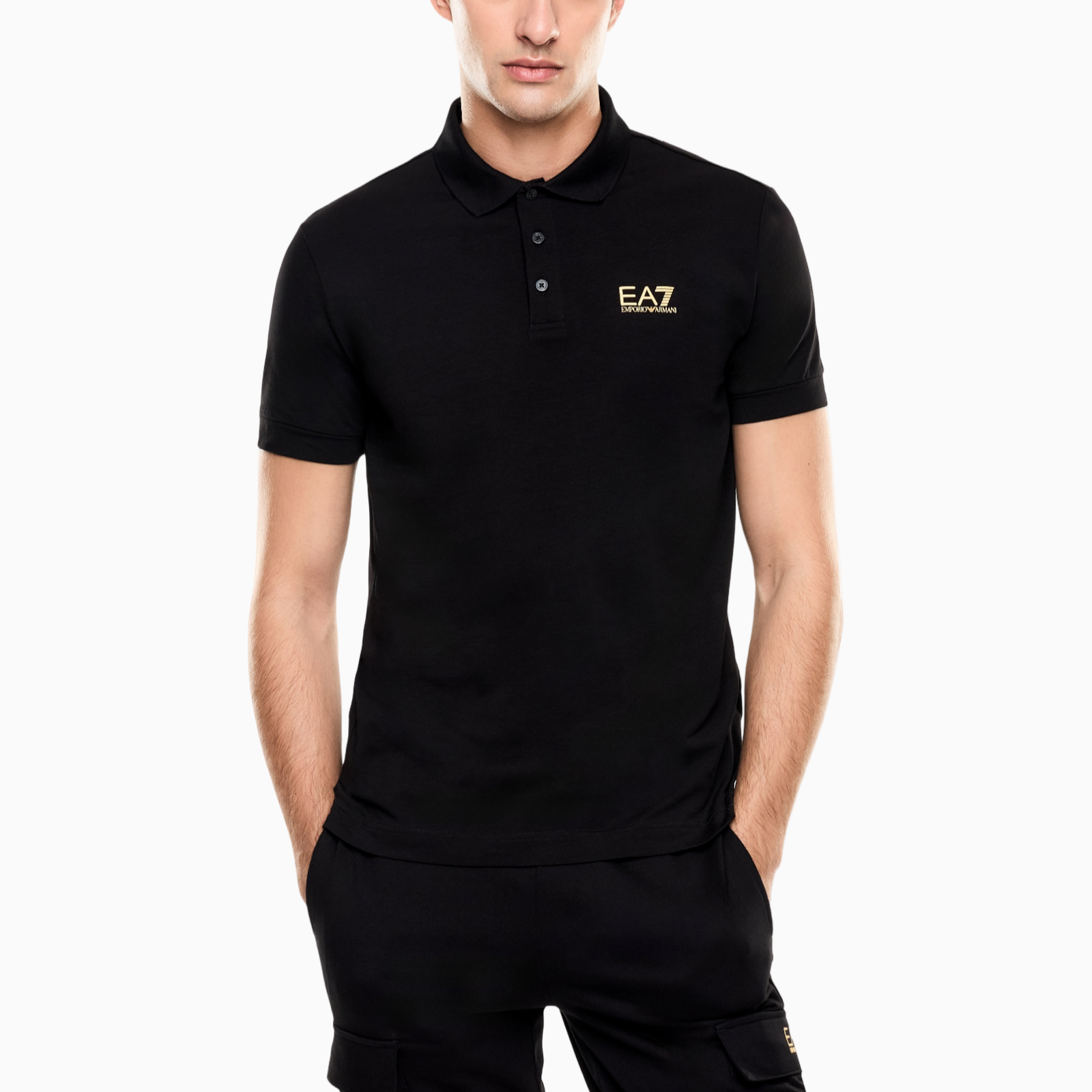 Мъжка черна поло тениска EA7 Emporio Armani Men Polo 8NPF14PJVQZ0208 Front View