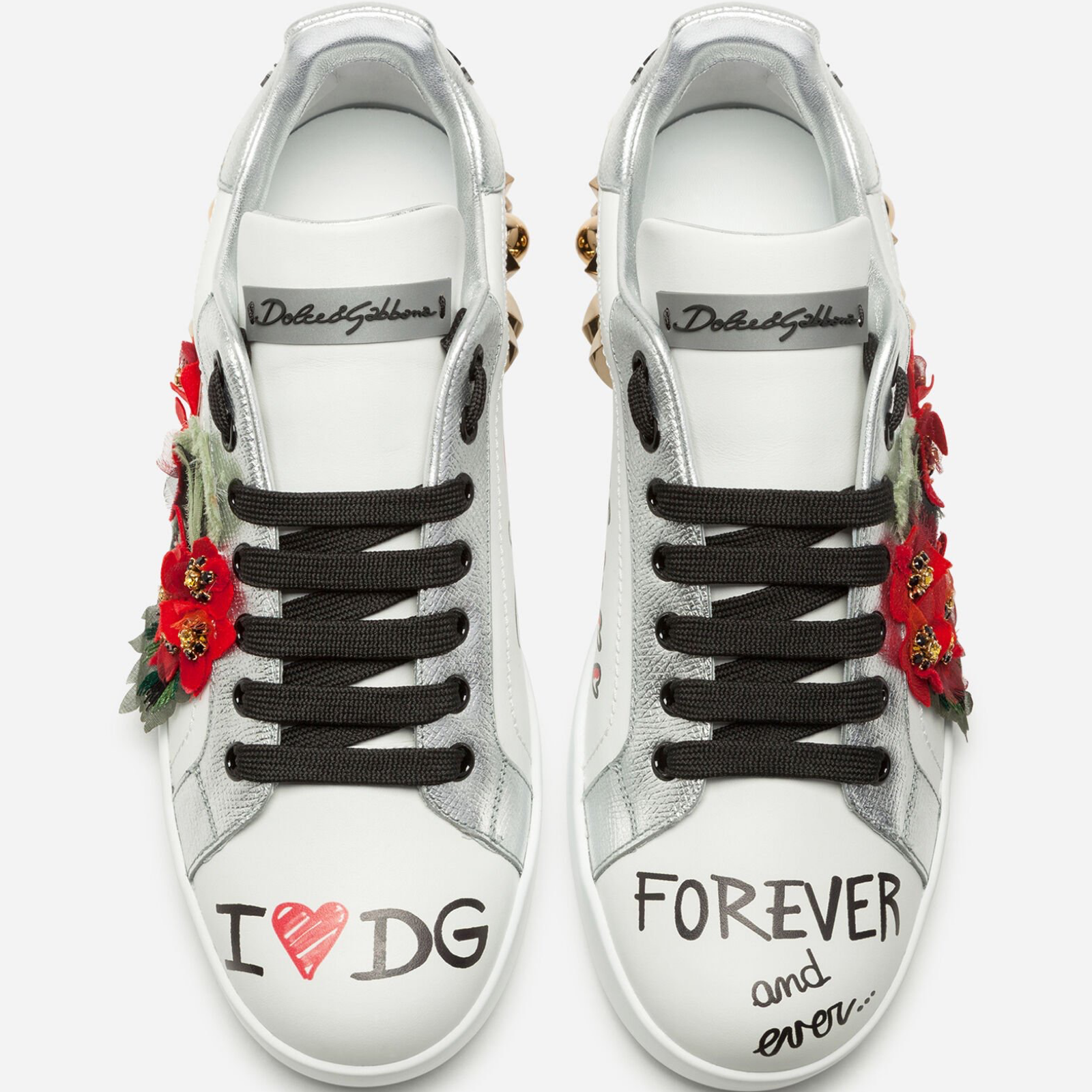 Dolce & Gabbana Portofino Floral Studded Women Sneakers Top View