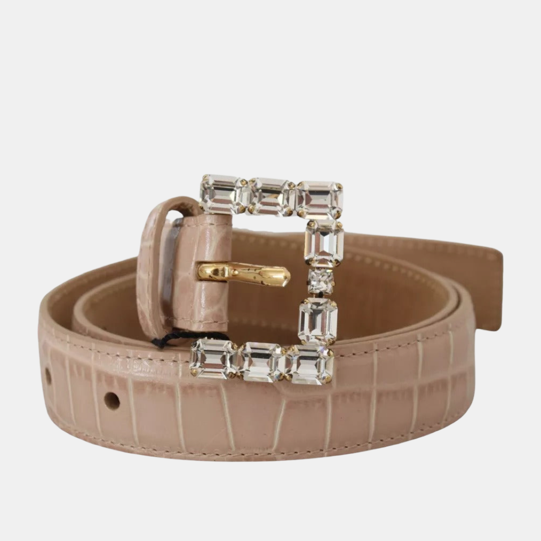 Дамски бежов колан Dolce & Gabbana
Beige Leather Crystal Buckle Women Belt