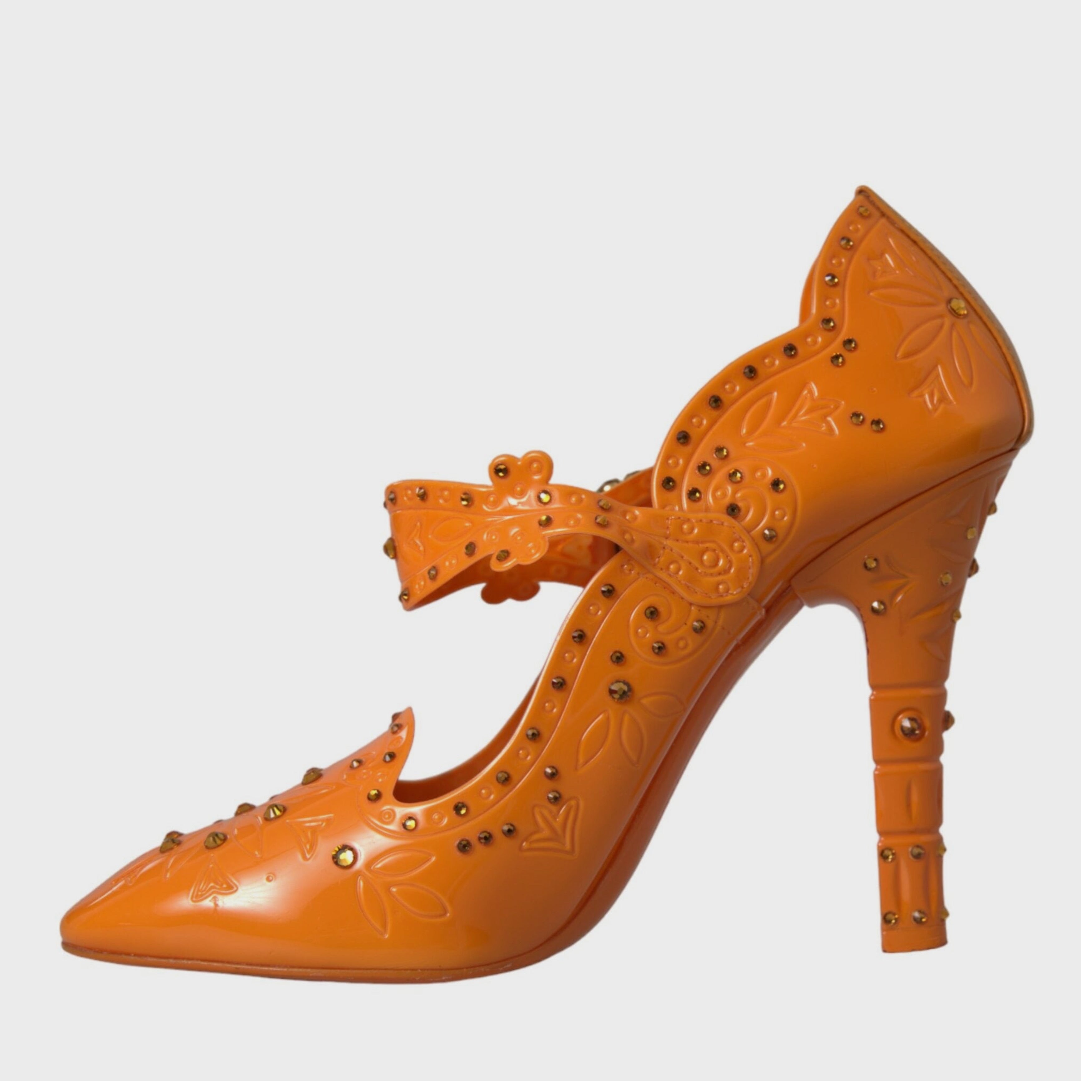 Дамски луксозни обувки на висок ток в оранжево Dolce & Gabbana Women’s CINDERELLA Floral Crystal Orange Heels