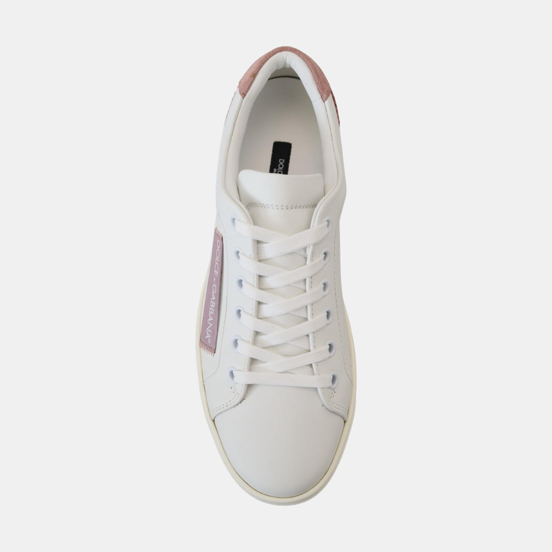 Дамски бели кецове Dolce & Gabbana
Chic White Pink Leather Low-Top Sneakers