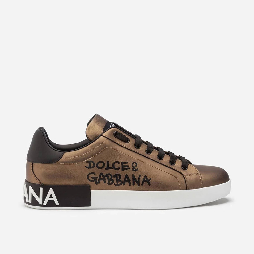 Мъжки златисти кецове Dolce & Gabbana Metallic Nappa Portofino Men Sneakers