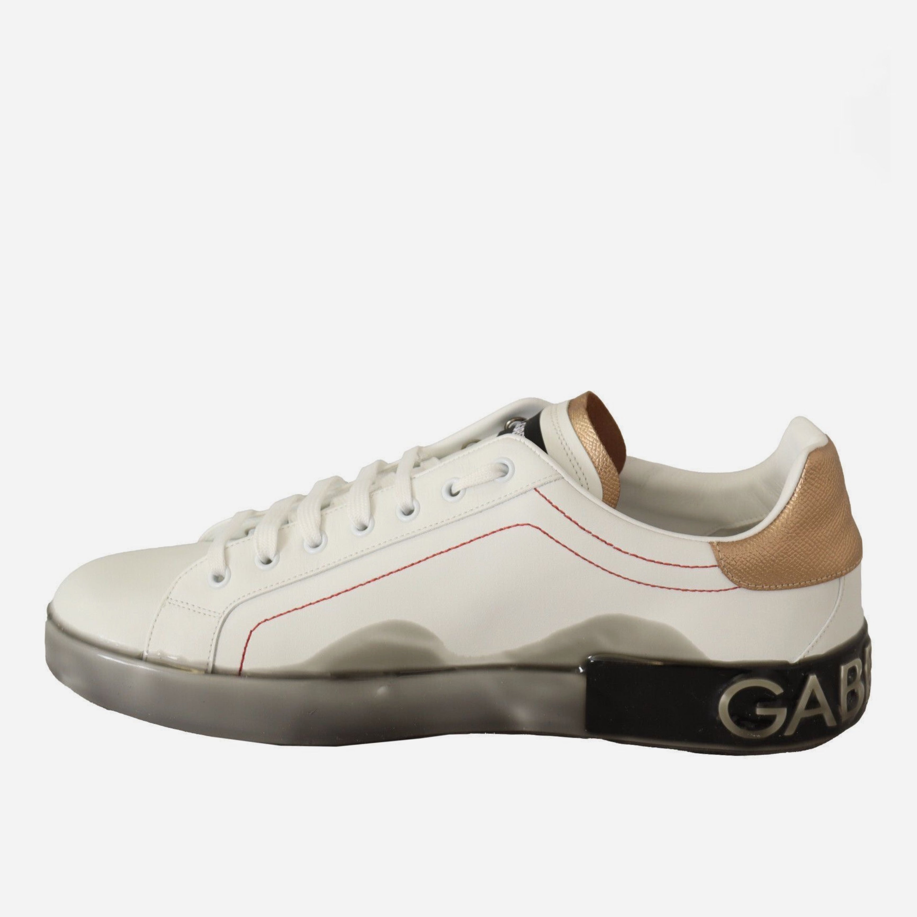 Мъжки кецове от естествена кожа в бяло и златно Dolce & Gabbana Men’s Elegant White & Gold Leather Sneakers