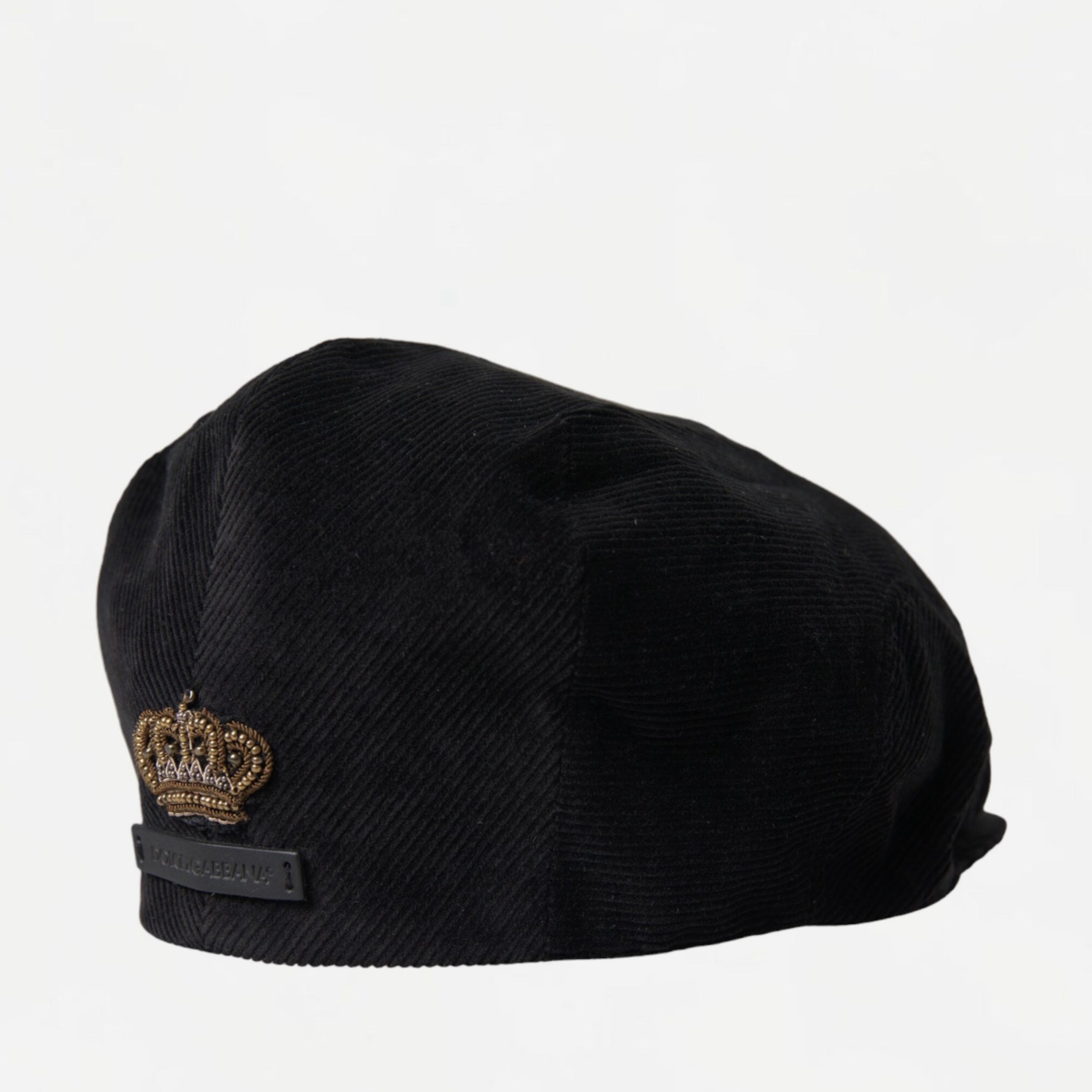 Мъжки луксозен каскет Dolce & Gabbana Men’s Black Corduroy Crown Newsboy Cap в черно