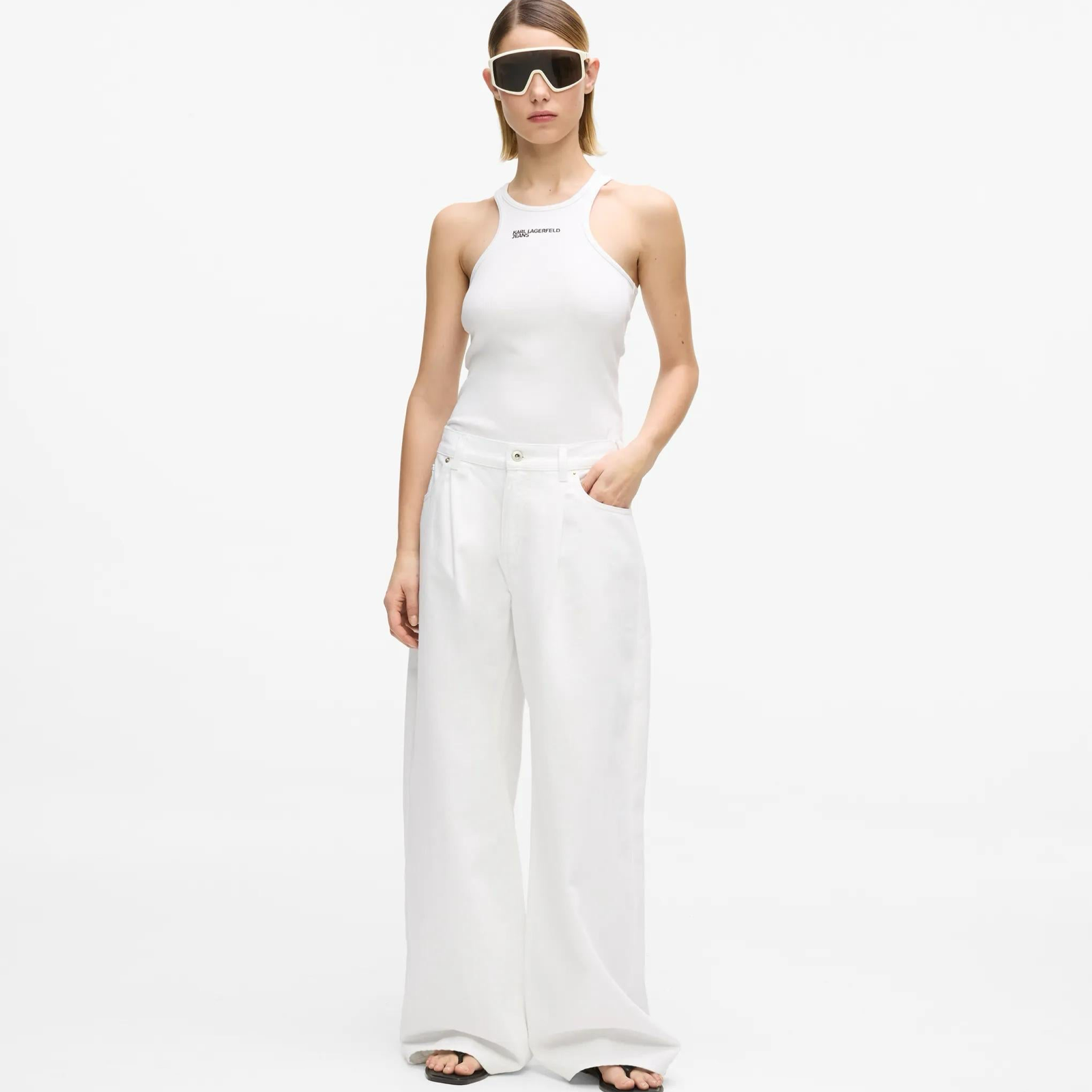 Дамски бял топ Karl Lagerfeld Jeans Ribbed Tank Top B2W17085 100 Front View