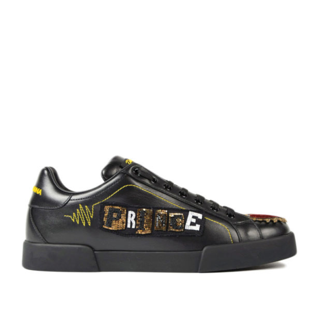 Мъжки черни кецове Dolce & Gabbana 
Elegant Portofino Leather Sneakers - Black Multicolor