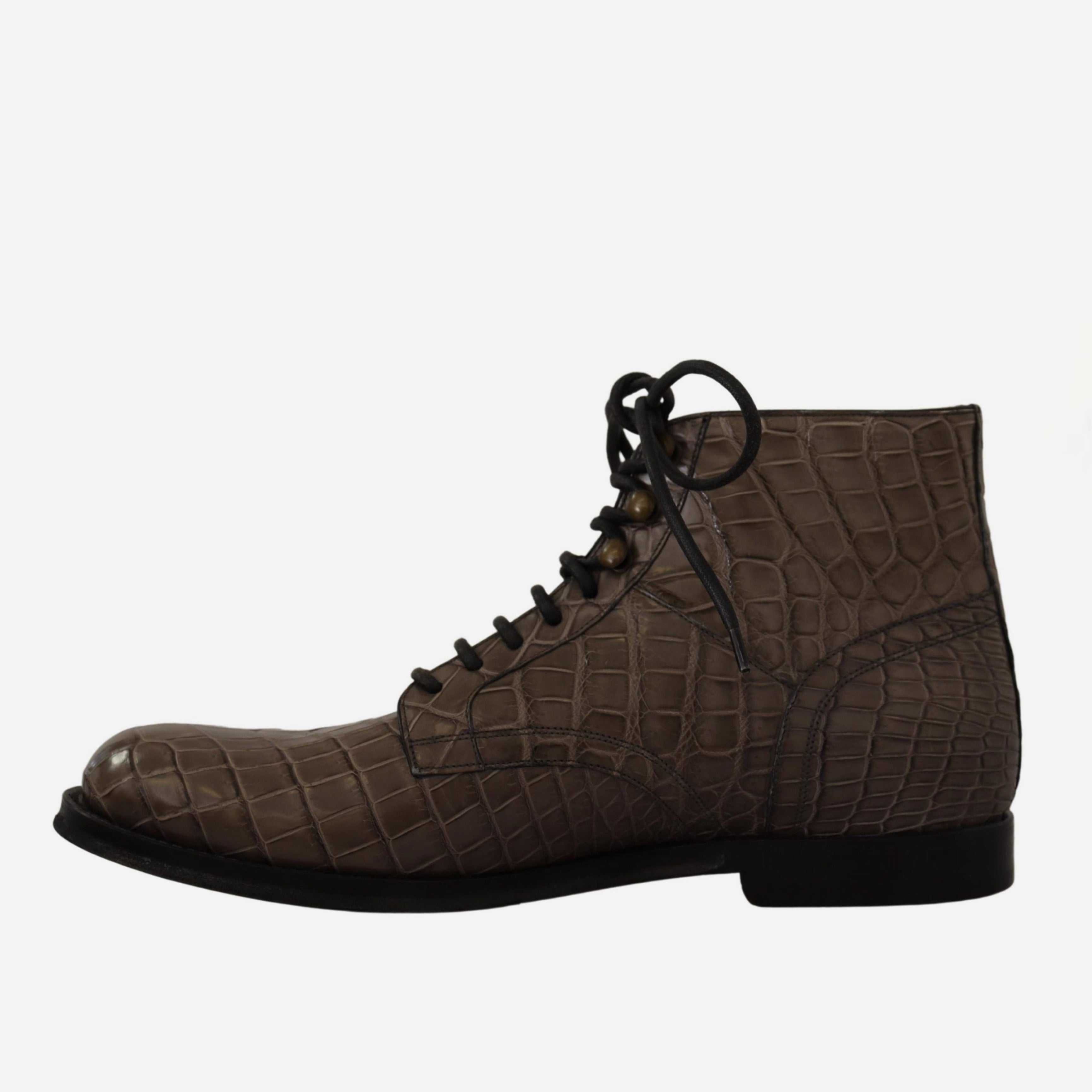 Мъжки луксозни боти от крокодилска кожа в кафяво Dolce & Gabbana Men’s Brown Elegant Crocodile Derby Brogue Ankle Boots