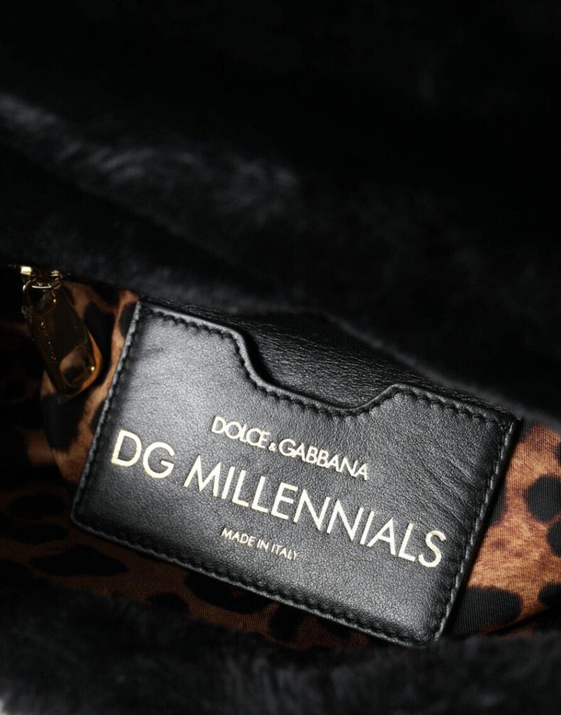 Луксозна дамска чанта от ревю Dolce & Gabbana DG Millenials Panther Face в черно