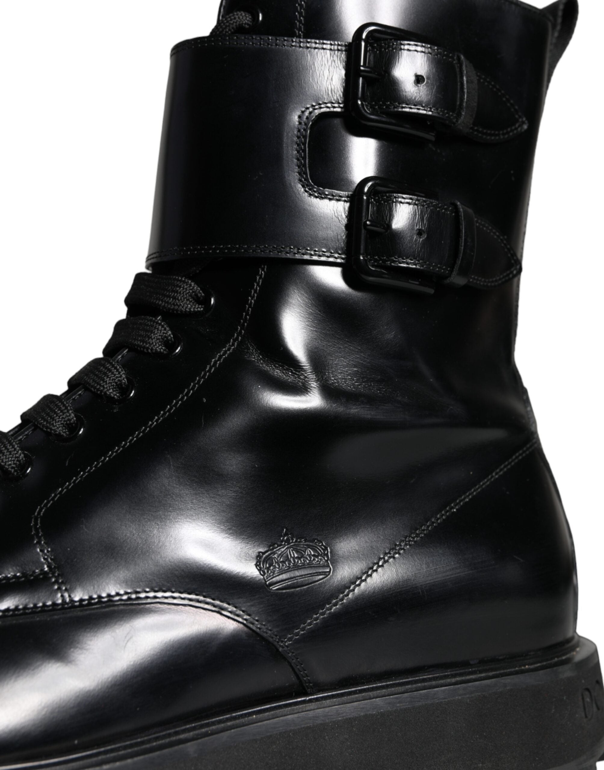 Мъжки луксозни боти кубинки от естествена кожа Dolce & Gabbana Men’s Black Leather Lace Up Mid Calf / Ankle Boots