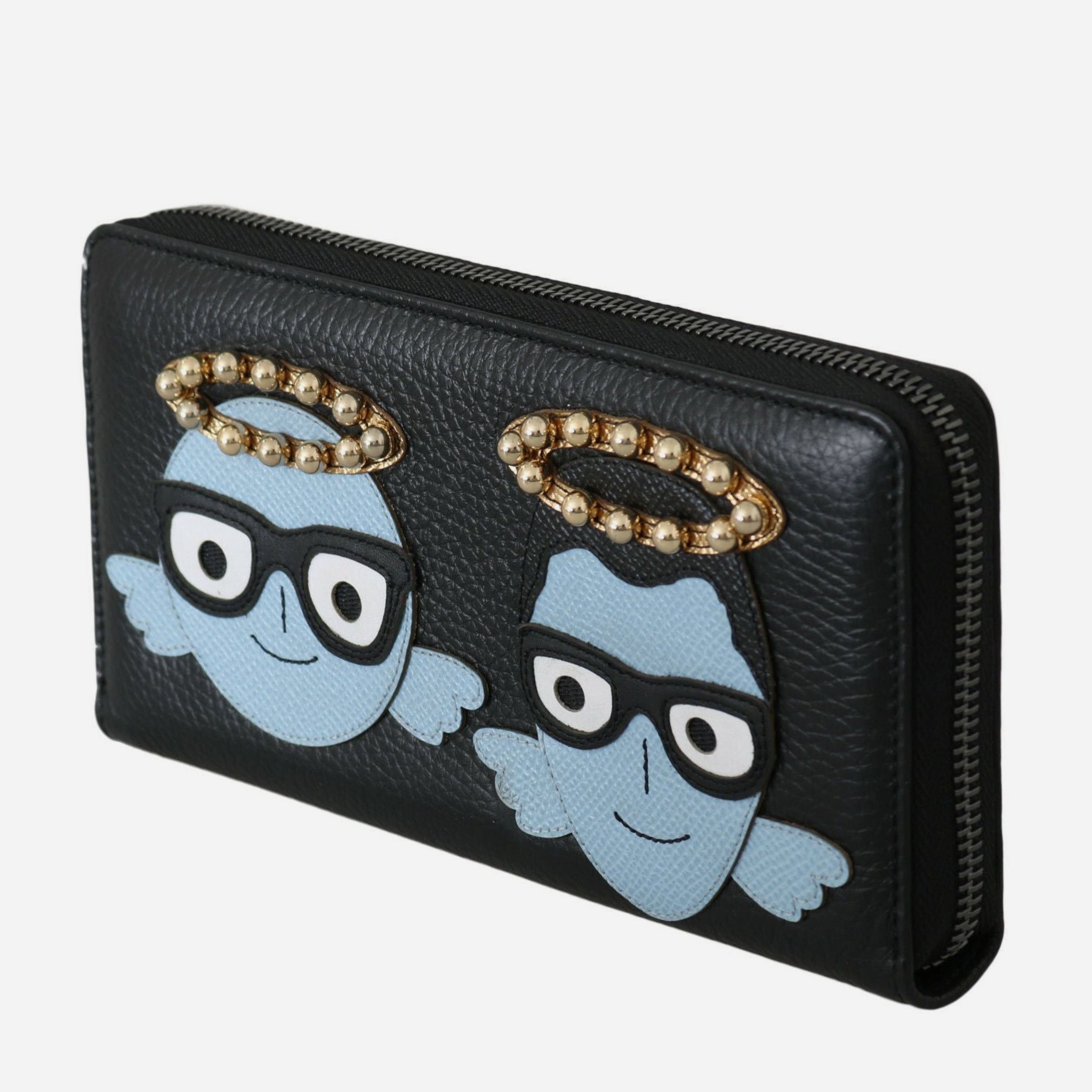 Дизайнерско унисекс клъч портмоне от естествена кожа Dolce & Gabbana #DGFamily Black Leather Clutch Wallet