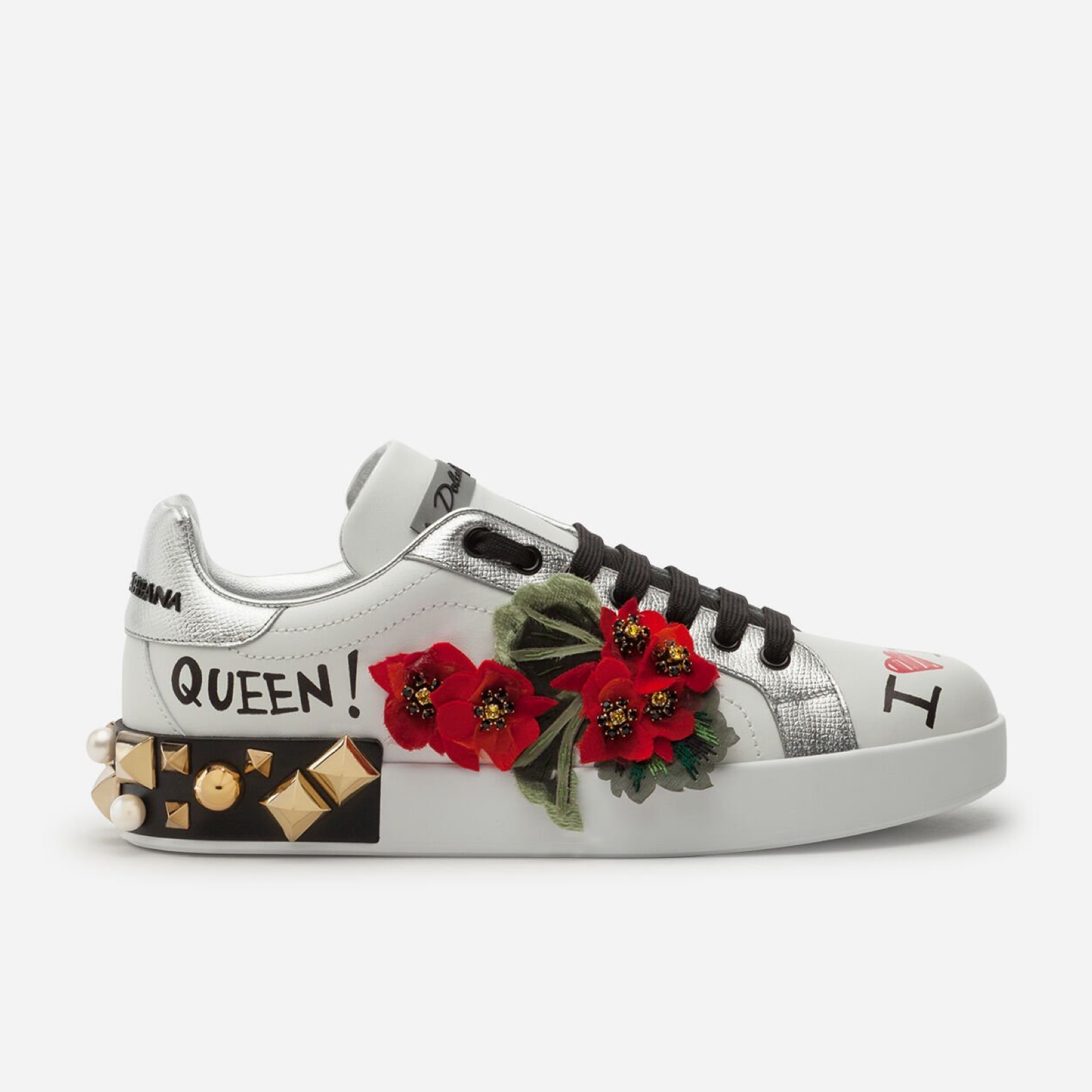 Dolce & Gabbana Portofino Floral Studded Women Sneakers Lateral View