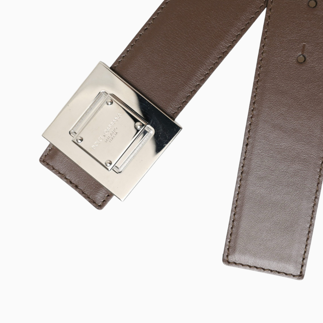 Дамски кафяв колан DOLCE & GABBANA Brown Calf Leather Square Metal Buckle Belt