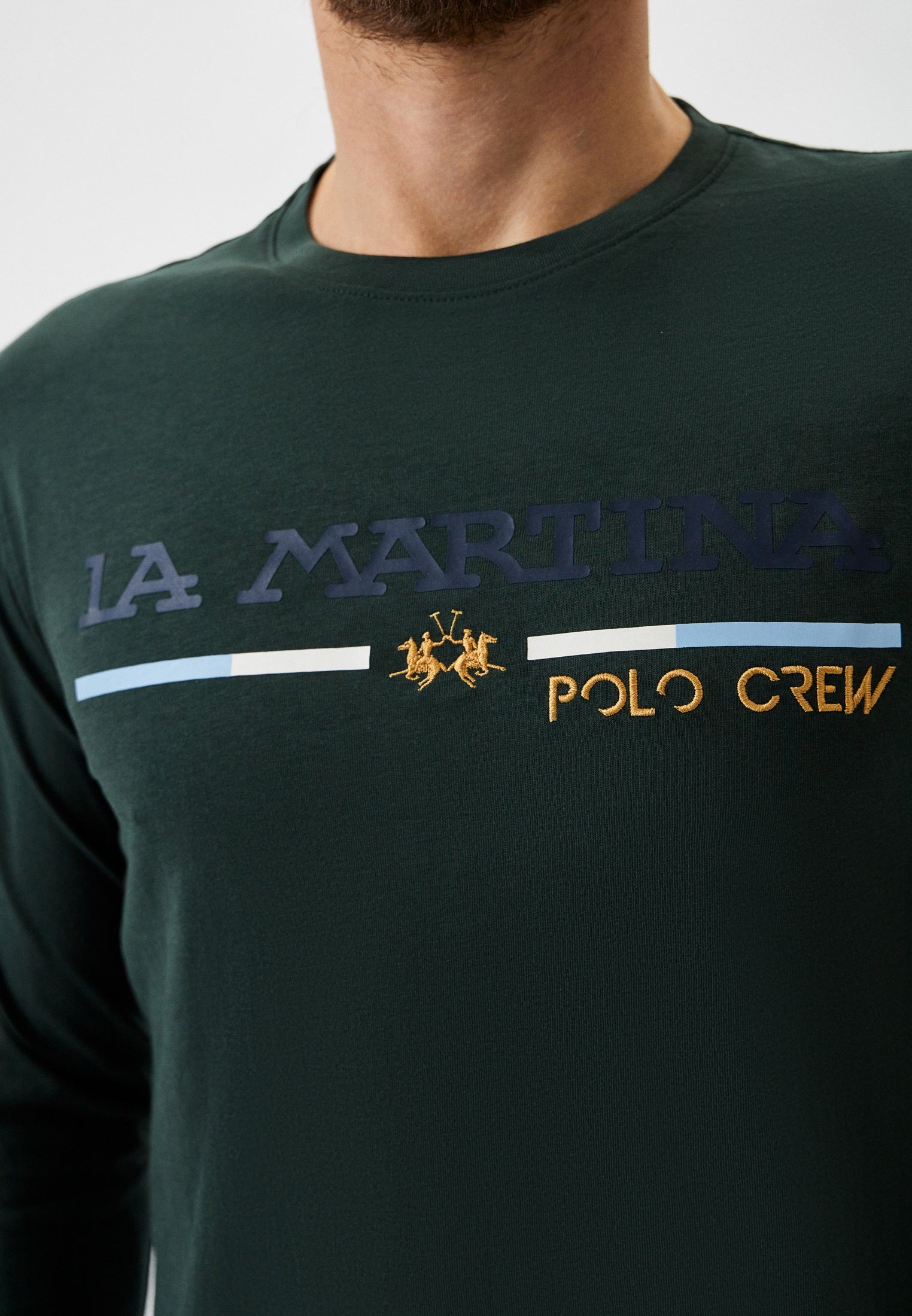 Мъжка блуза с дълъг ръкав La Martina Polo Crew XMR312JS385 03132 в зелено