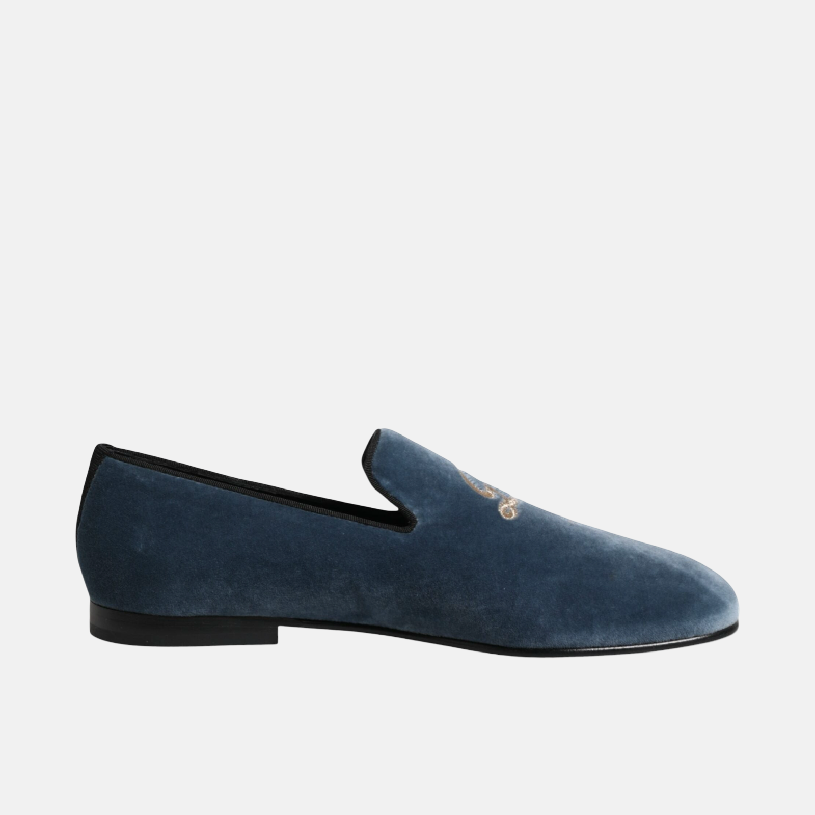 Мъжки сини кадифени мокасини Dolce & Gabbana Blue Velvet DG Logo Men Loafers Lateral View