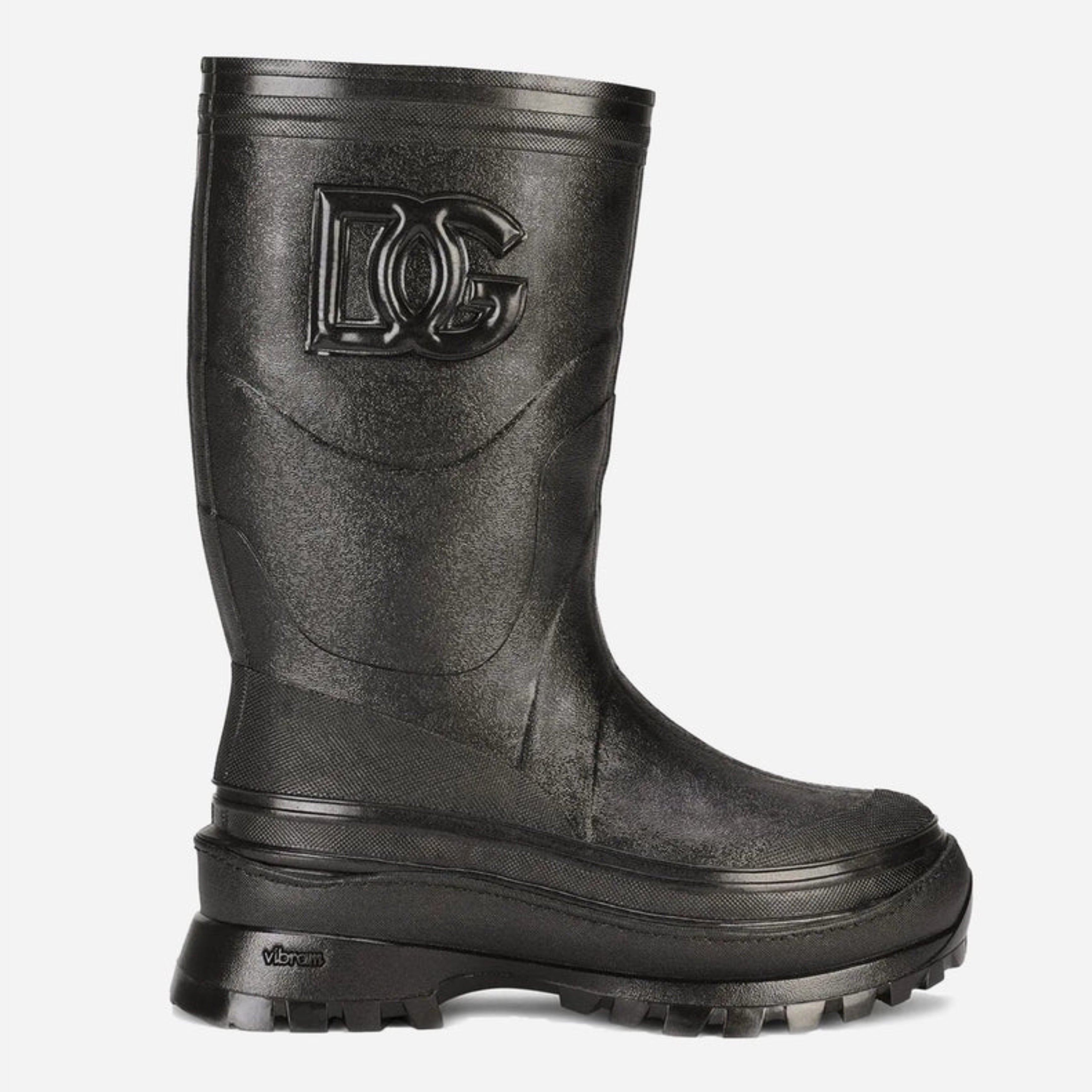 Мъжки гумени ботуши Dolce&Gabbana Sleek Metallic Rubber Rain Boots with DG Logo в черно