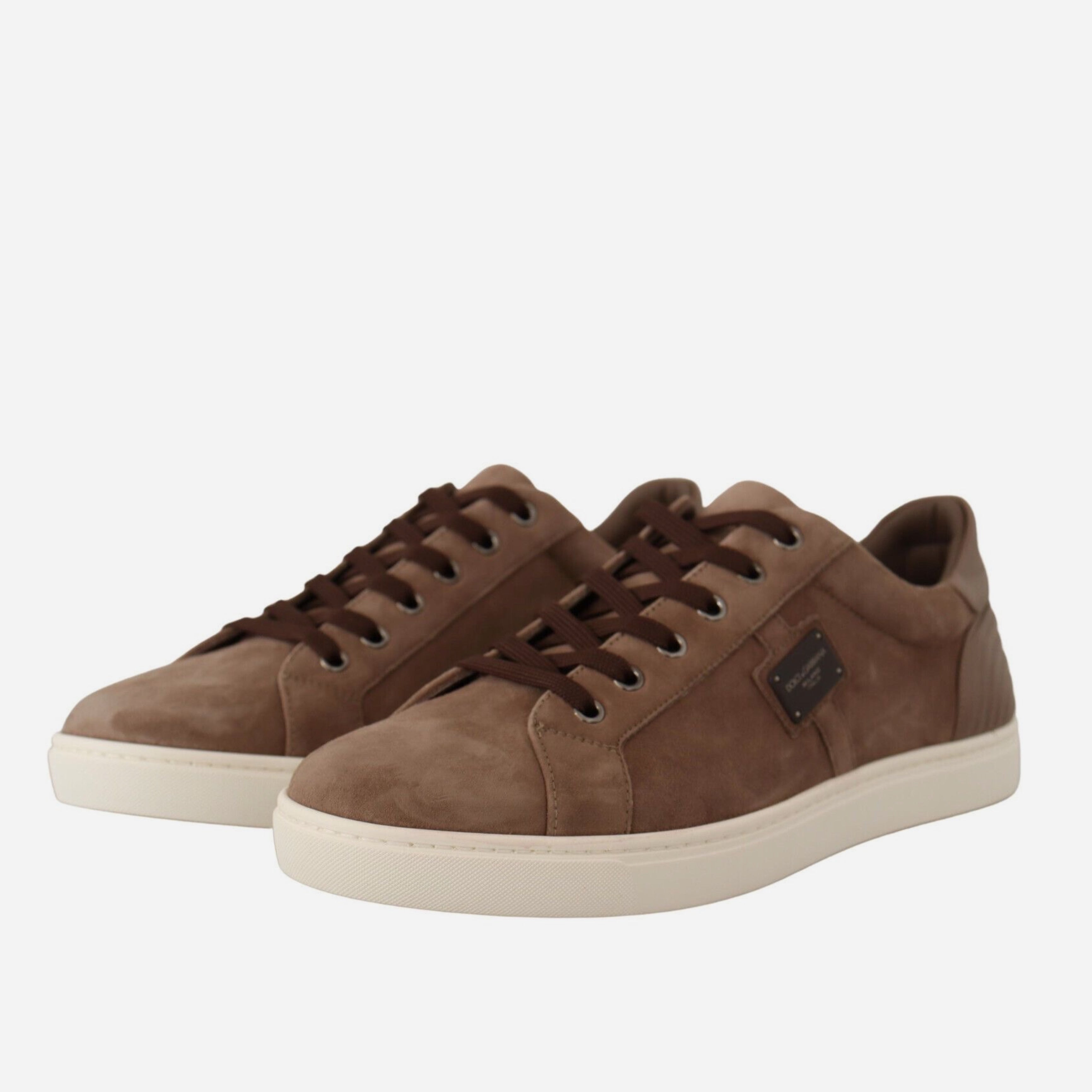 Мъжки кецове от естествена кожа и естествен велур в кафяво Dolce & Gabbana Men’s Elegant Brown Leather Sneakers