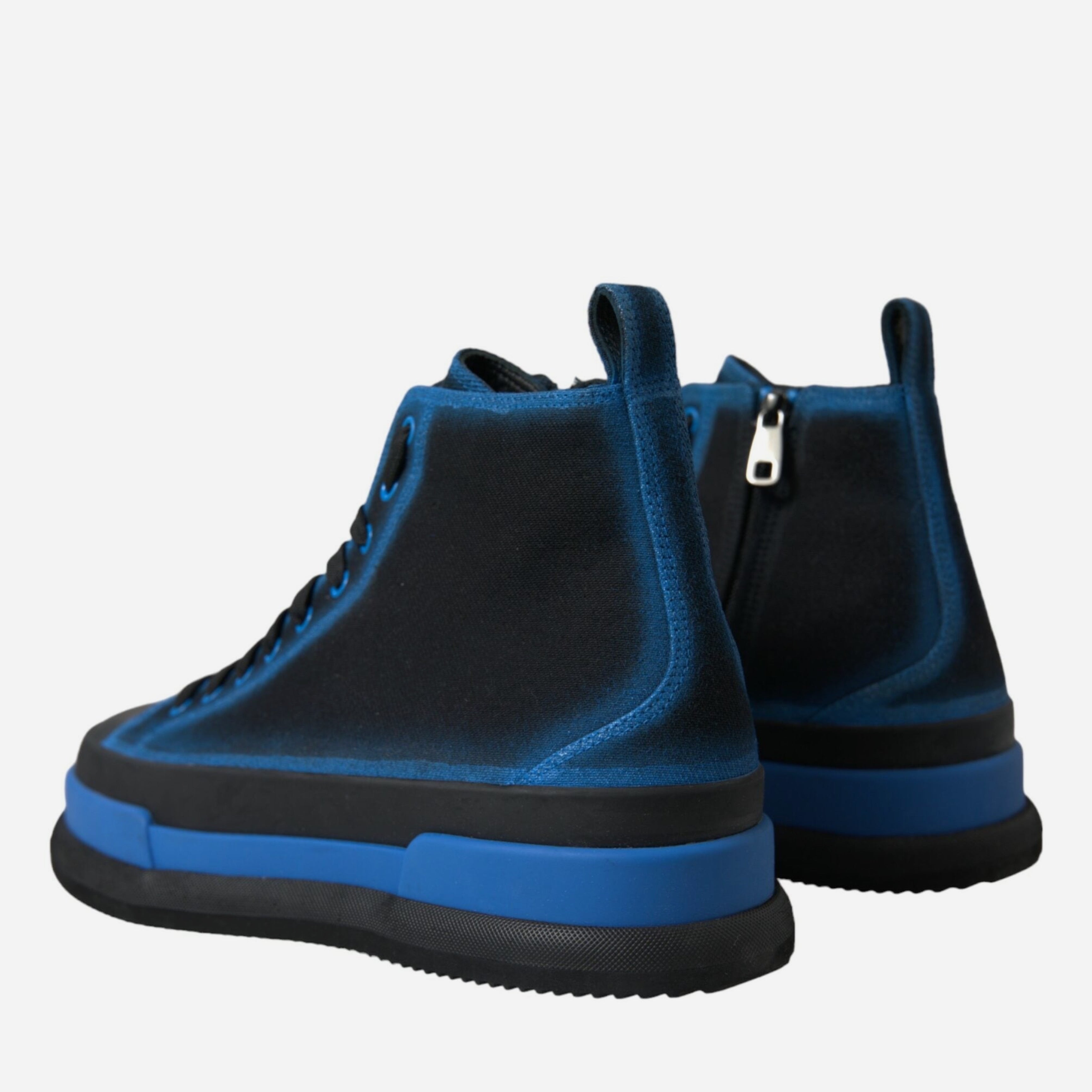 Мъжки високи кецове в черно и синьо Dolce & Gabbana Men’s Elegant High-Top Canvas Sneakers in Black and Blue