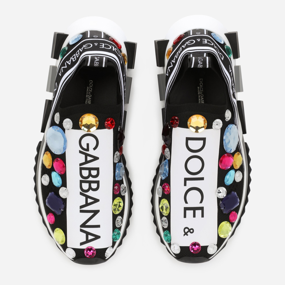 Дамски маратонки Dolce & Gabbana Sorento Black Crystal-Embellished Low Top Sneakers