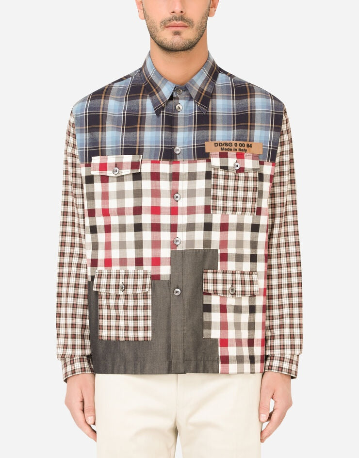 Мъжка луксозна пачуърк риза Dolce & Gabbana Men’s Patchwork Button Down Casual Shirt