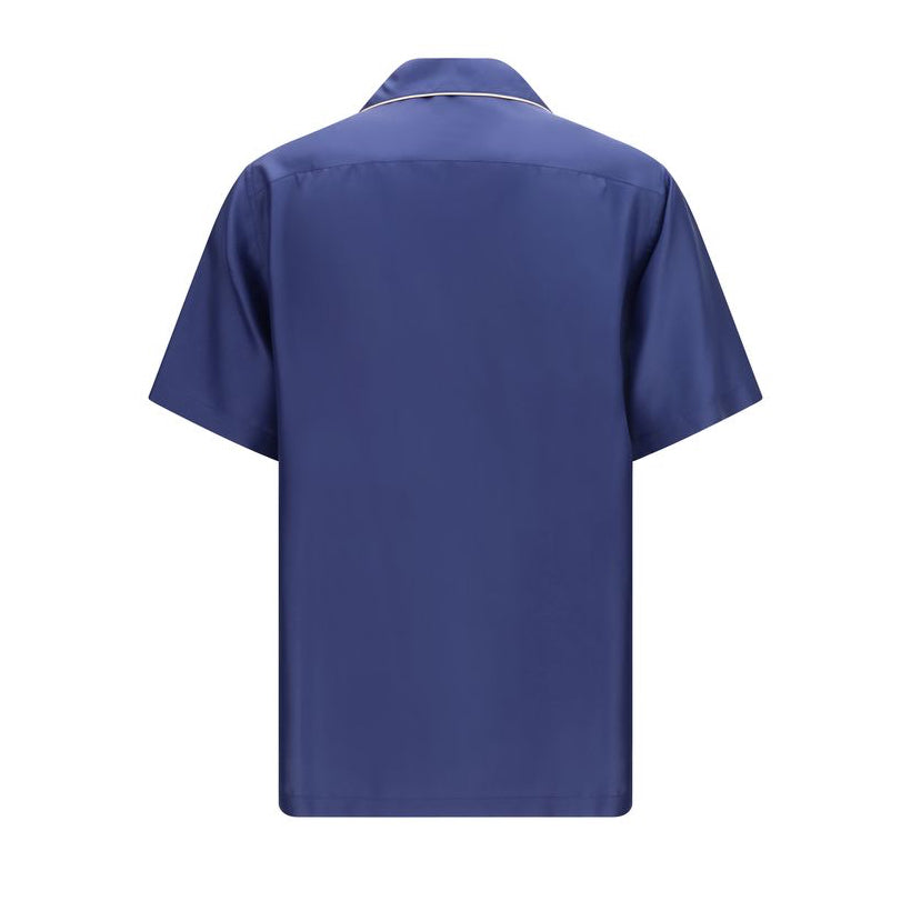 Dolce & Gabbana Blue Silk Short Sleeve Shirt G5KS3ZGK254B0065 Back View