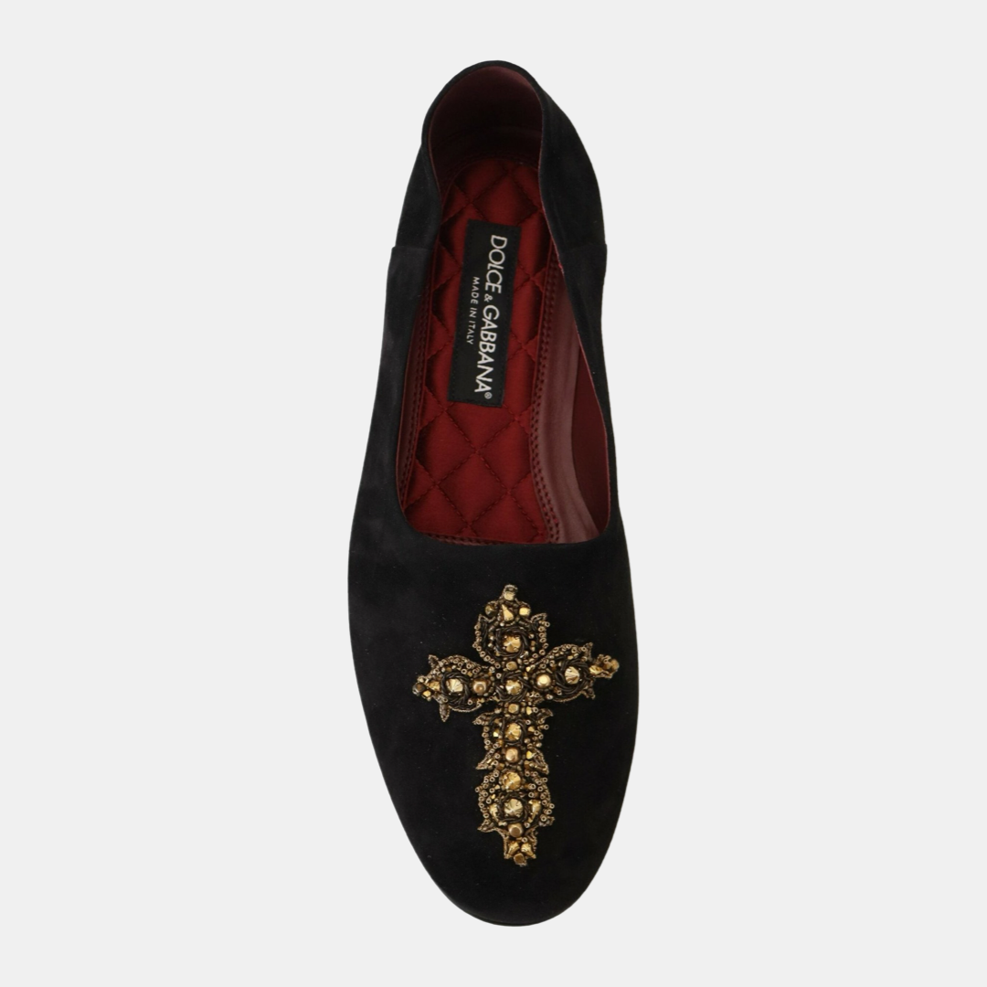 Мъжки мокасини Dolce & Gabbana Black Gold Crystal Sequined Men Loafers