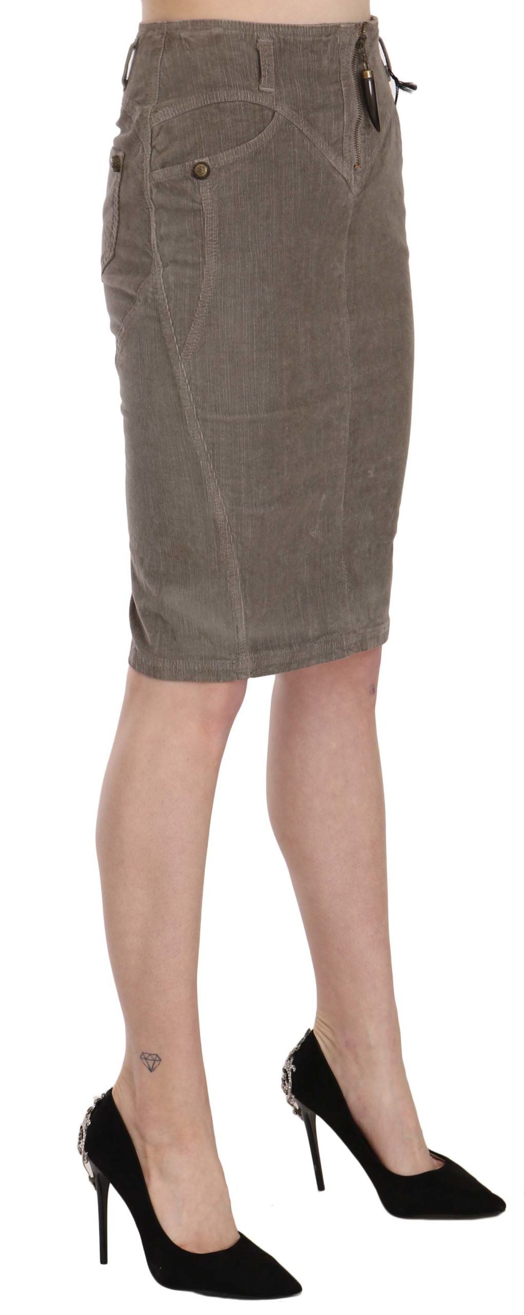 Just Cavalli Chic Gray Pencil Skirt with Logo Details