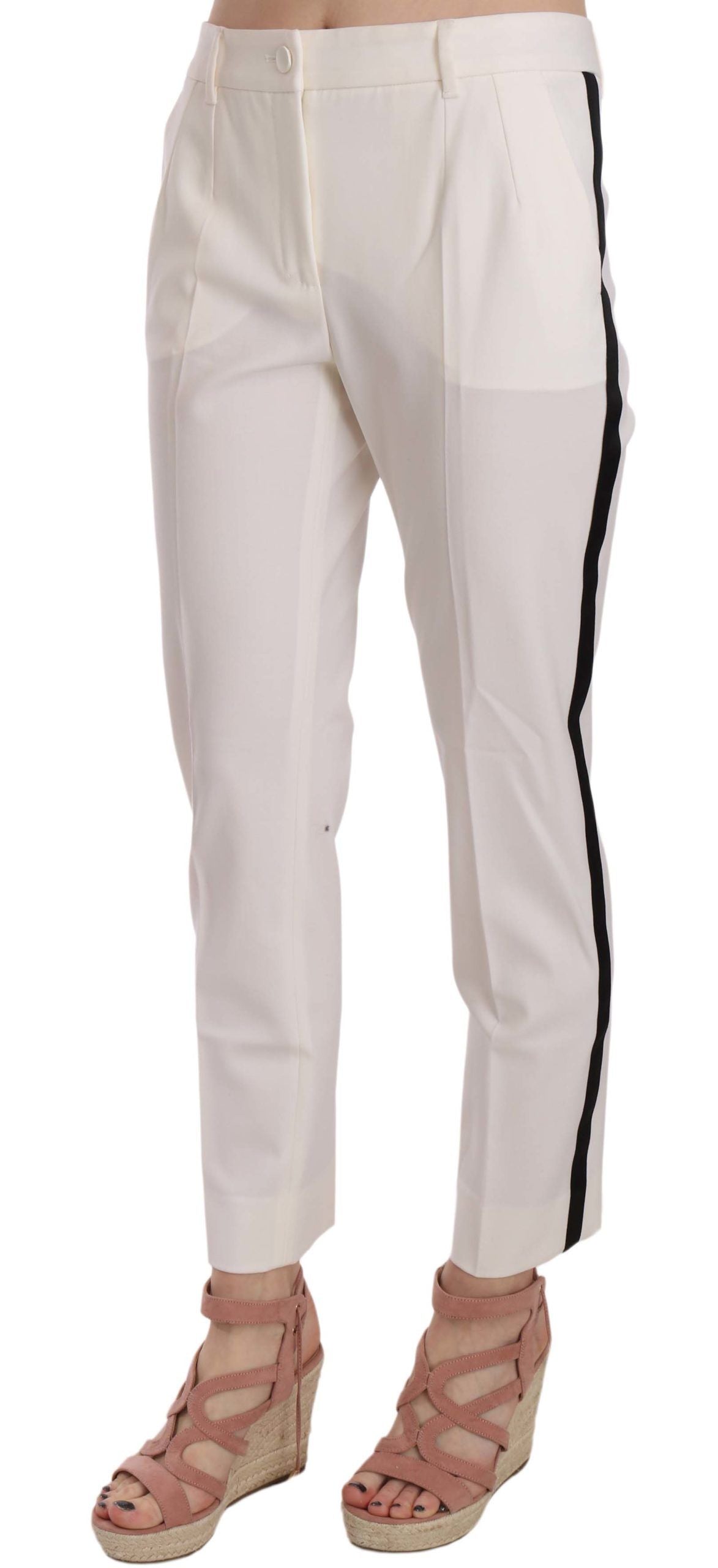 Dolce & Gabbana Elegant White Stripe Wool Tapered Trousers