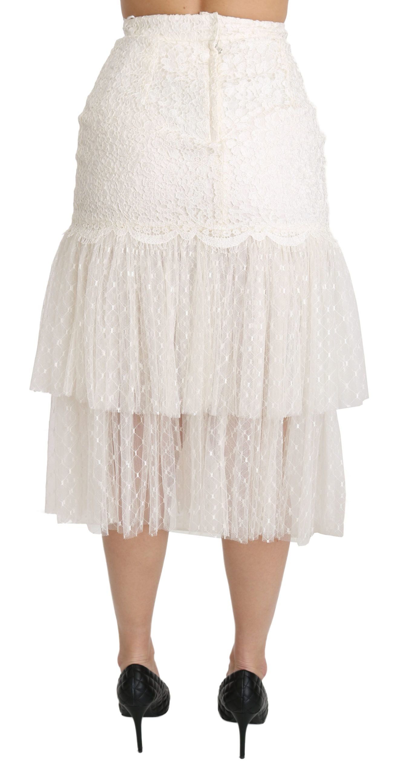 Dolce & Gabbana Elegant White Lace High-Waist Skirt