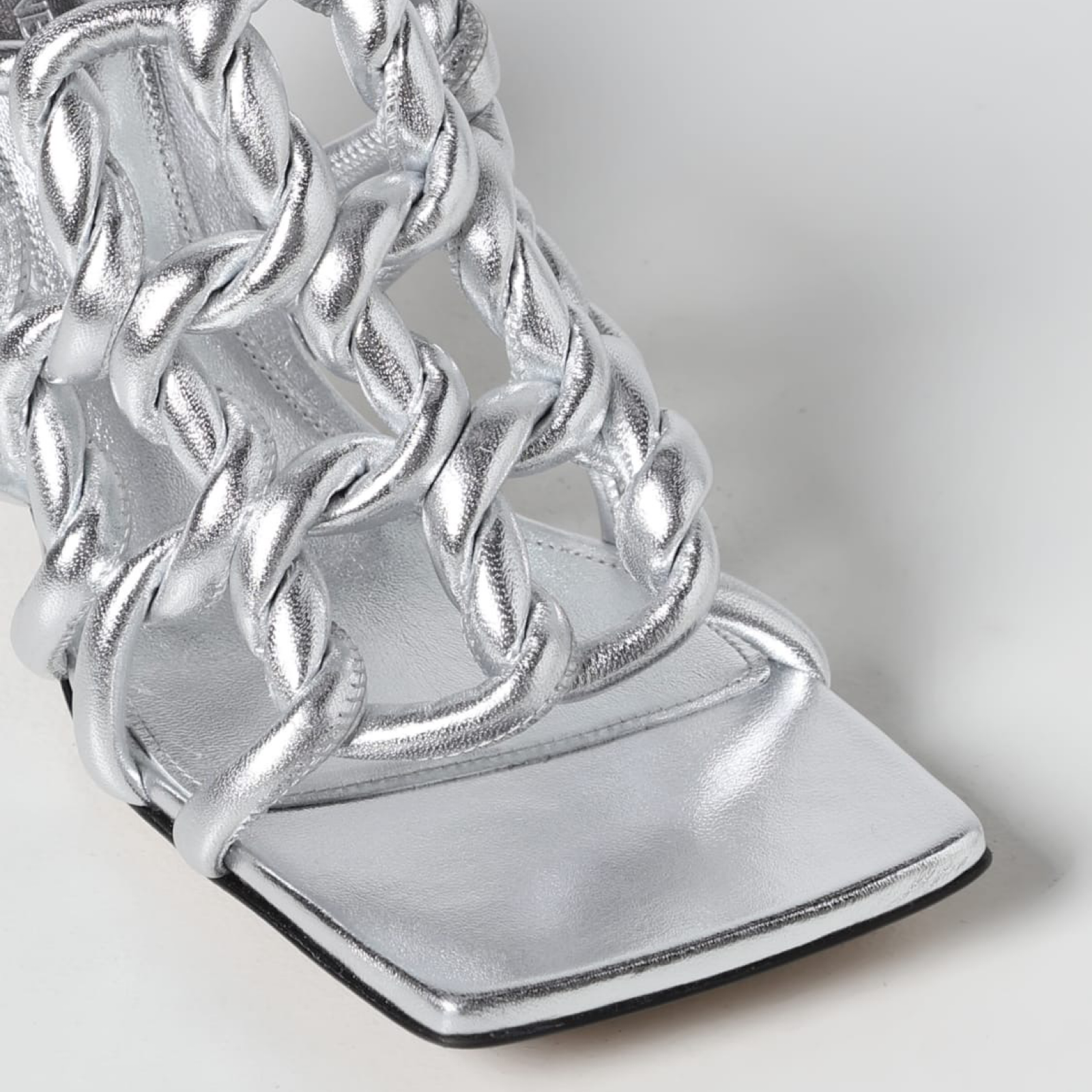 Bottega Veneta Silver Leather Women Sandal Close-Up