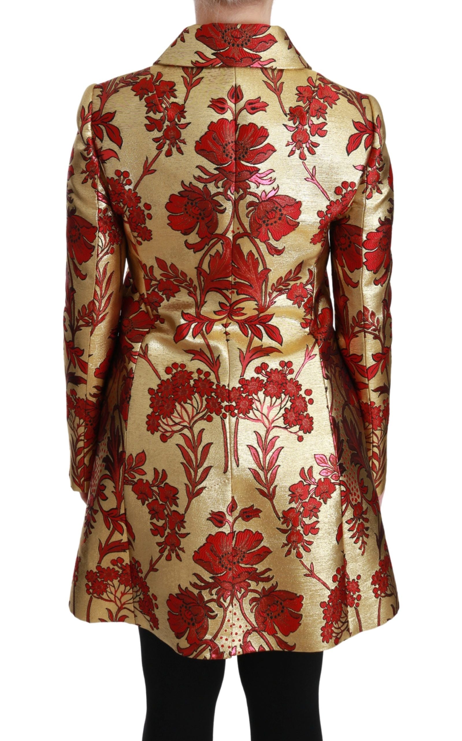 Dolce & Gabbana Elegant Gold Floral Brocade Trench Coat