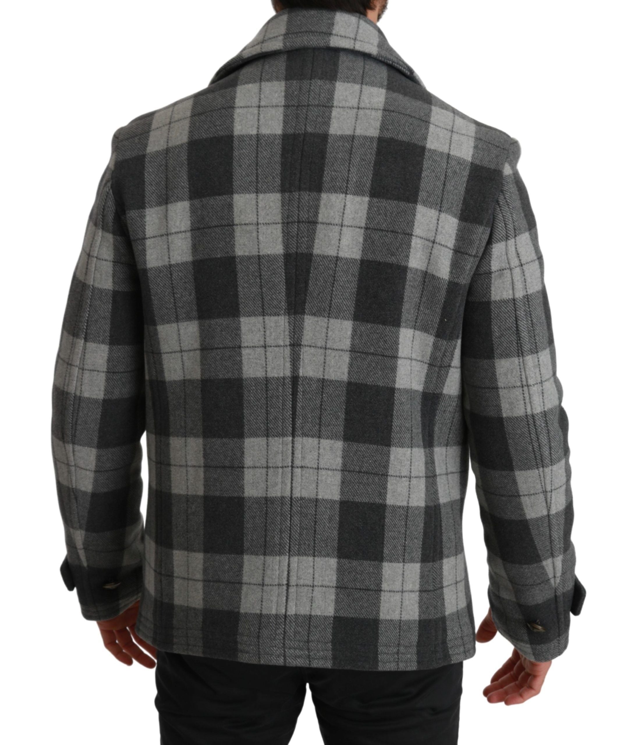 Dolce & Gabbana Elegant Gray Check Double Breasted Coat