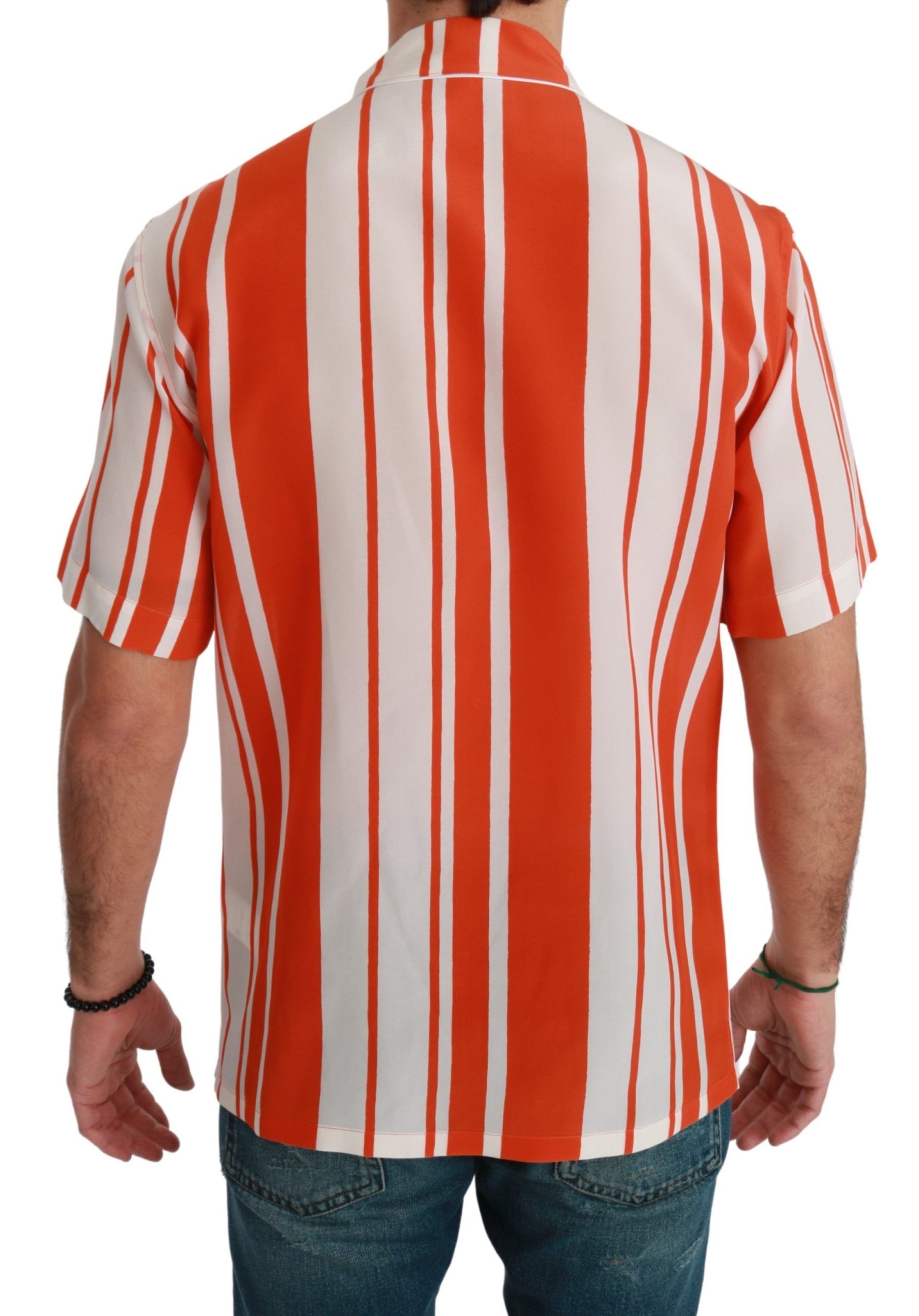 Dolce & Gabbana Elegant Striped Silk Shirt - White & Orange