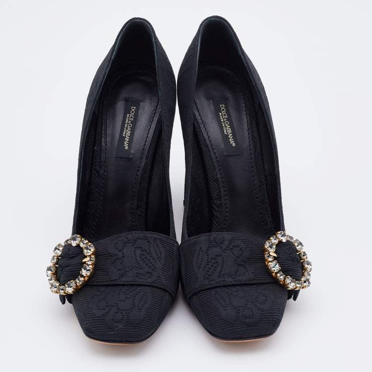 Дамски луксозни обувки на висок ток Dolce & Gabbana Black Brocade Crystals Heels Pumps в черно