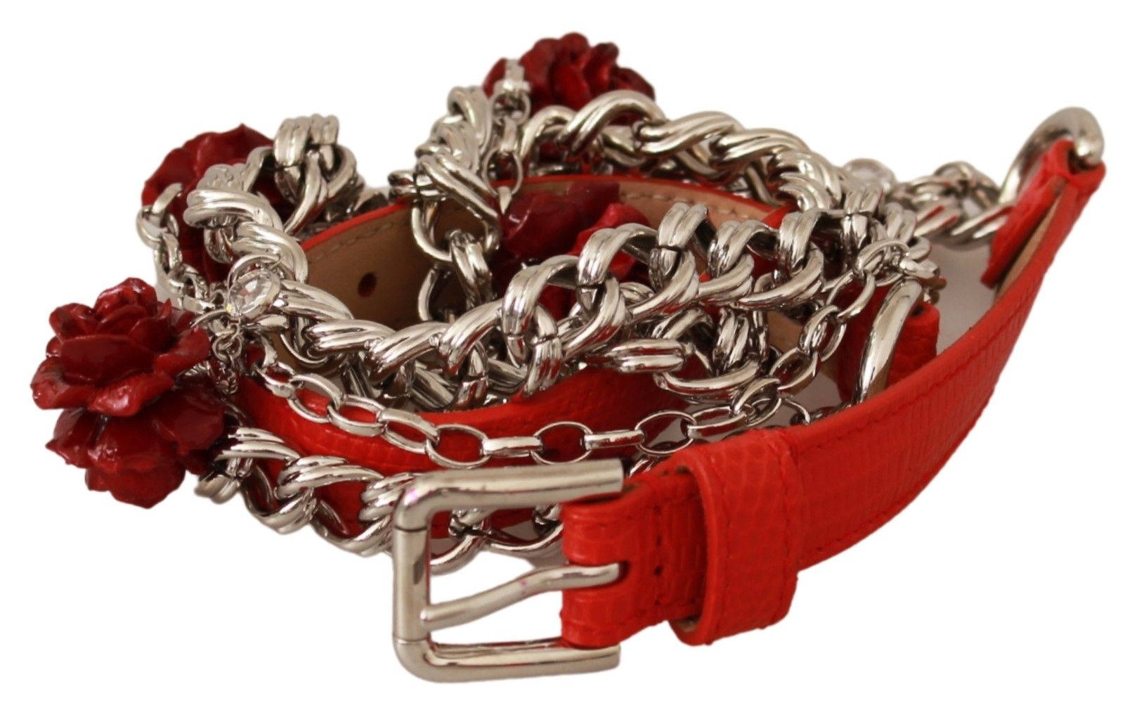 Dolce & Gabbana Elegant Floral Rose Waist Belt in Vibrant Red