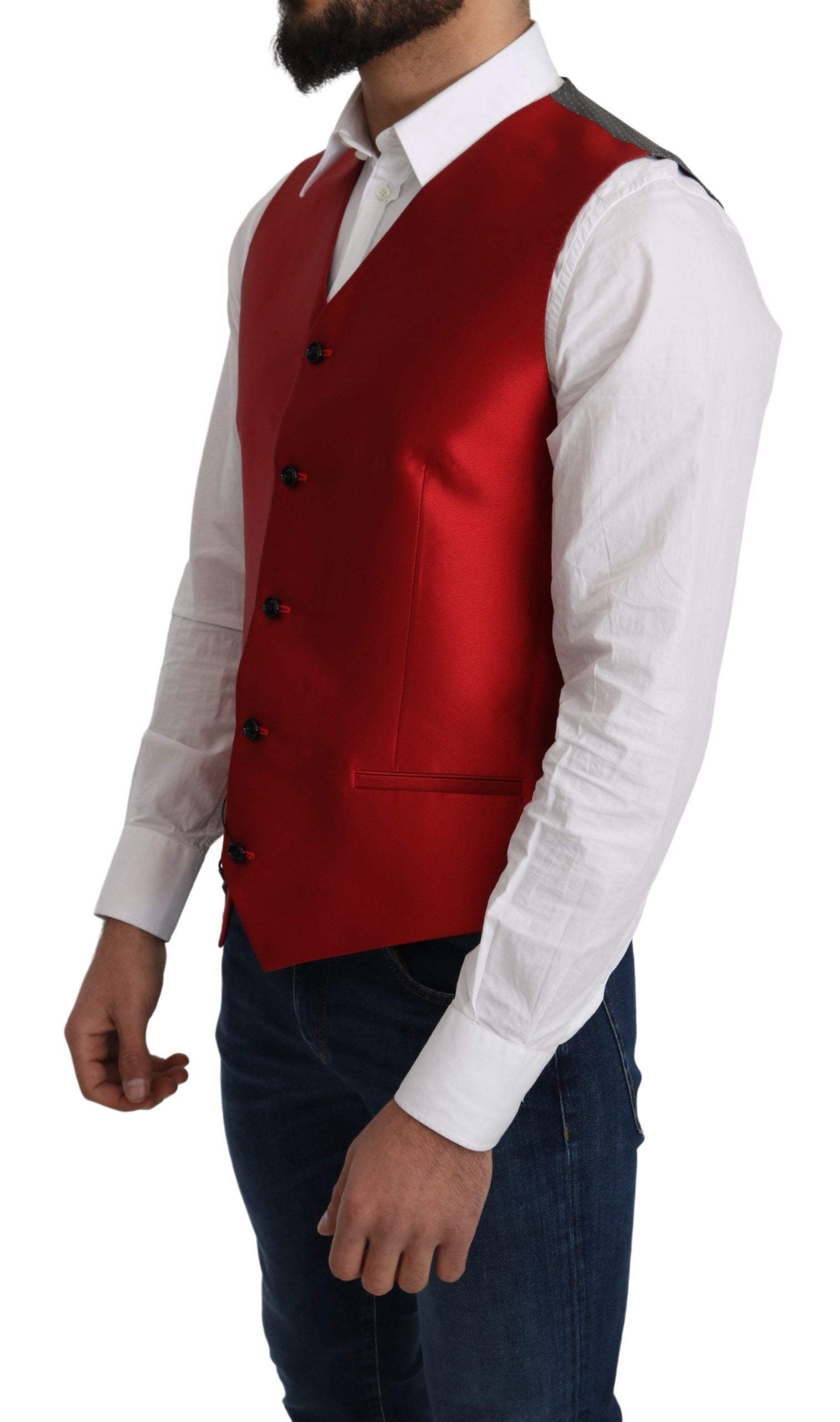 Dolce & Gabbana Ravishing Red Silk Formal Vest