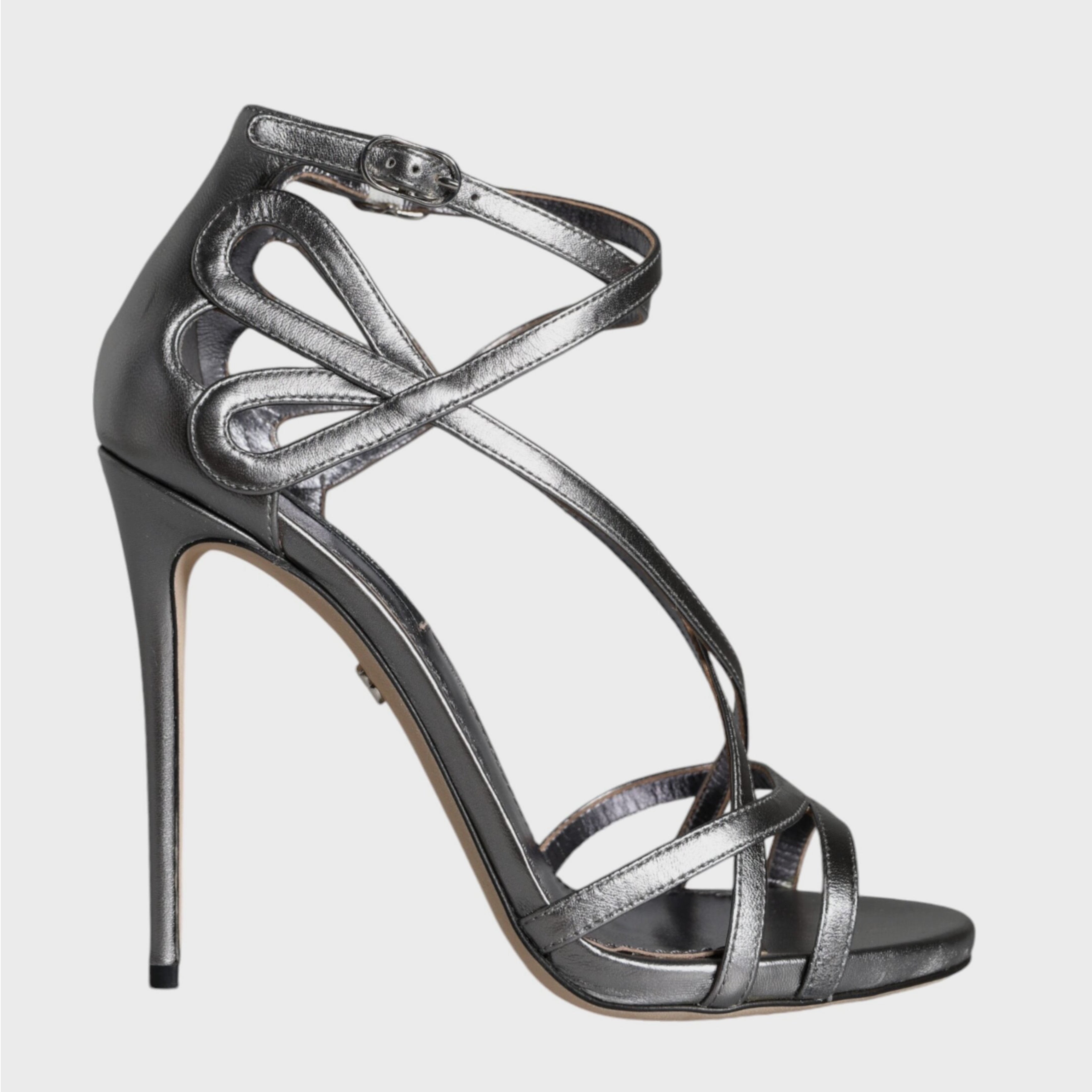 Дамски луксозни сандали на висок ток в сребристо Dolce & Gabbana Women’s Silver Keira Leather Heels Sandals