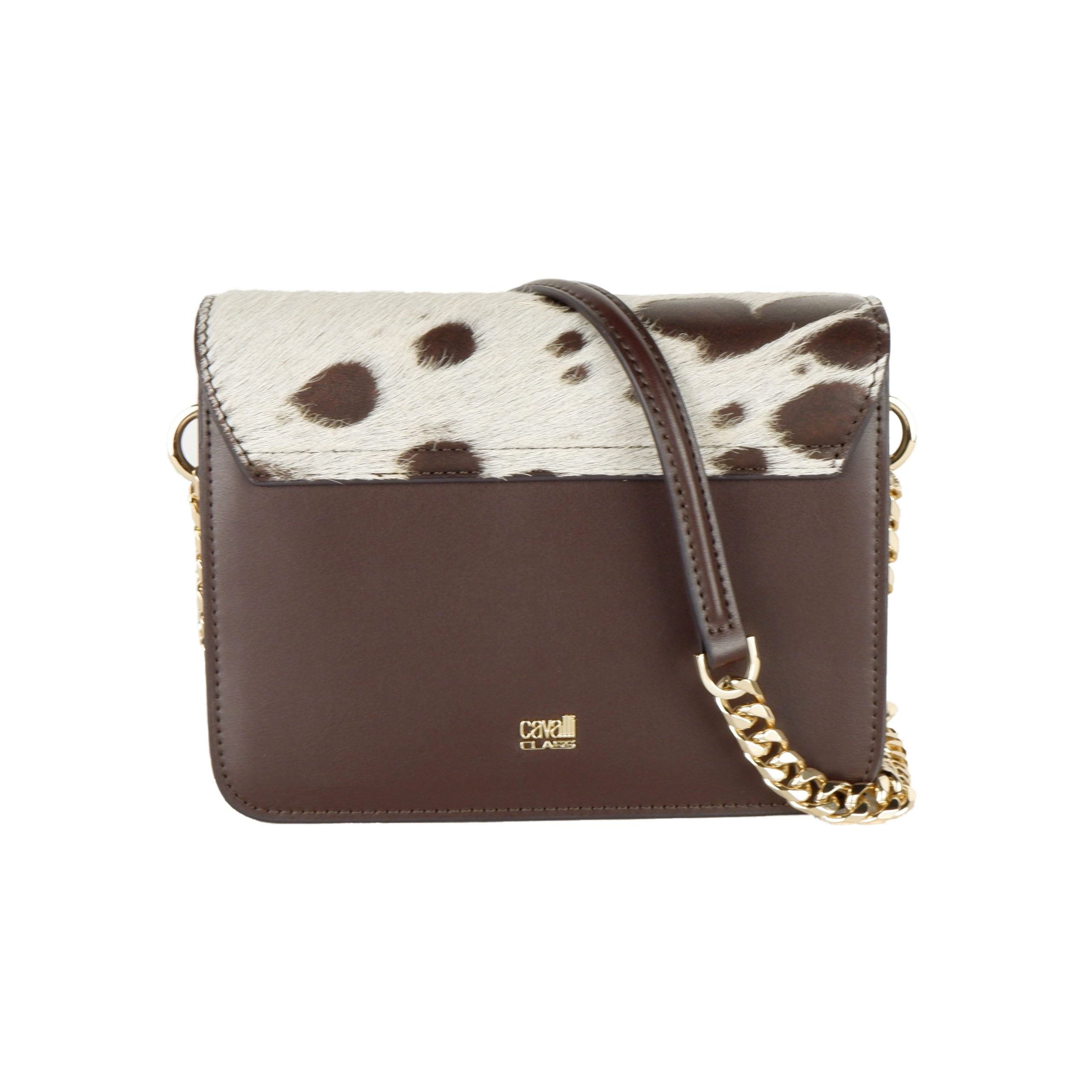 Cavalli Class Chic Two-Tone Small Shoulder Bag in White & Brown