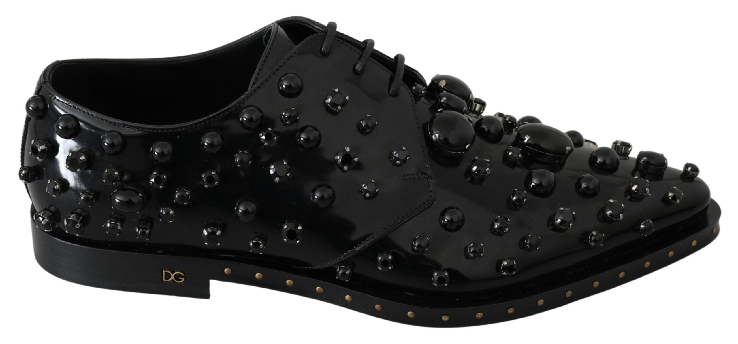 Dolce & Gabbana Elegant Black Crystal Leather Dress Shoes