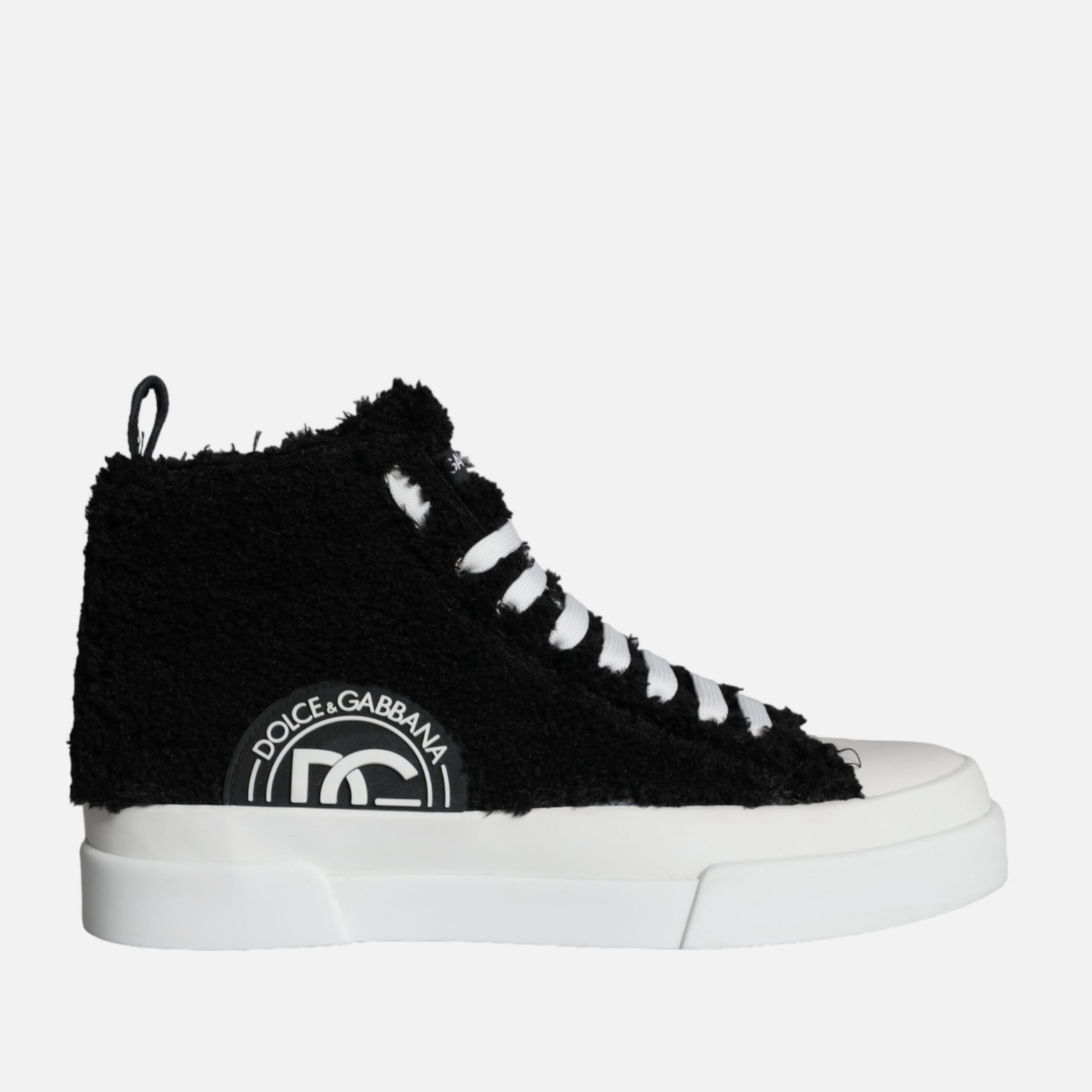 Мъжки високи кецове в черно Dolce & Gabbana Men’s Black White Fur Logo High Top Sneakers