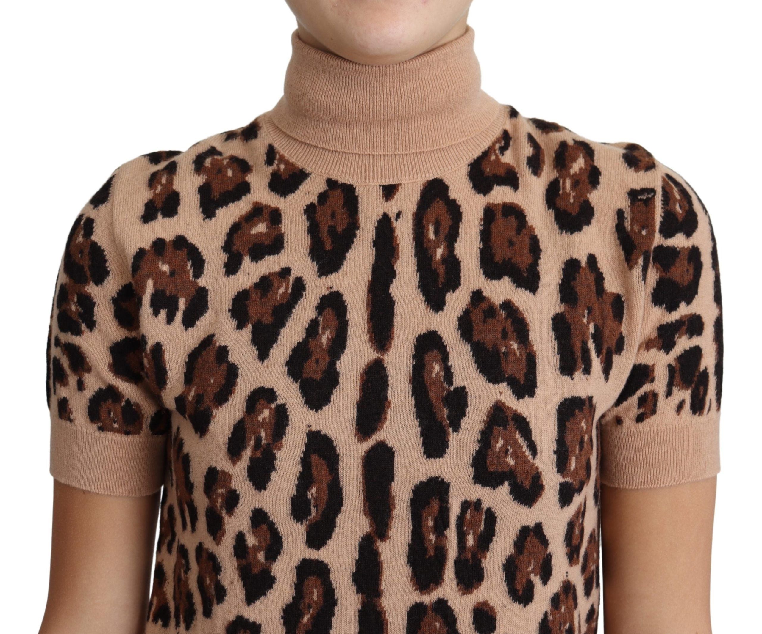 Dolce & Gabbana Elegant Leopard Print Wool Turtleneck Top