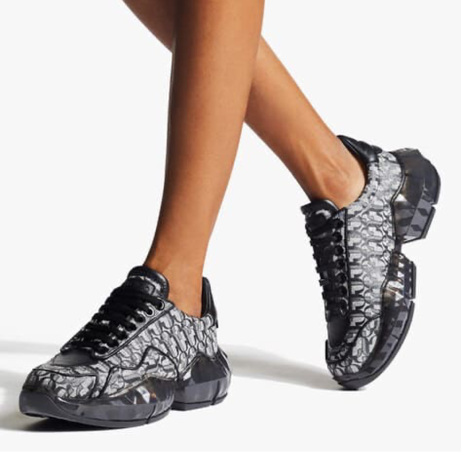 Jimmy Choo Diamond JC Monogram Glitter Women Sneakers Model View