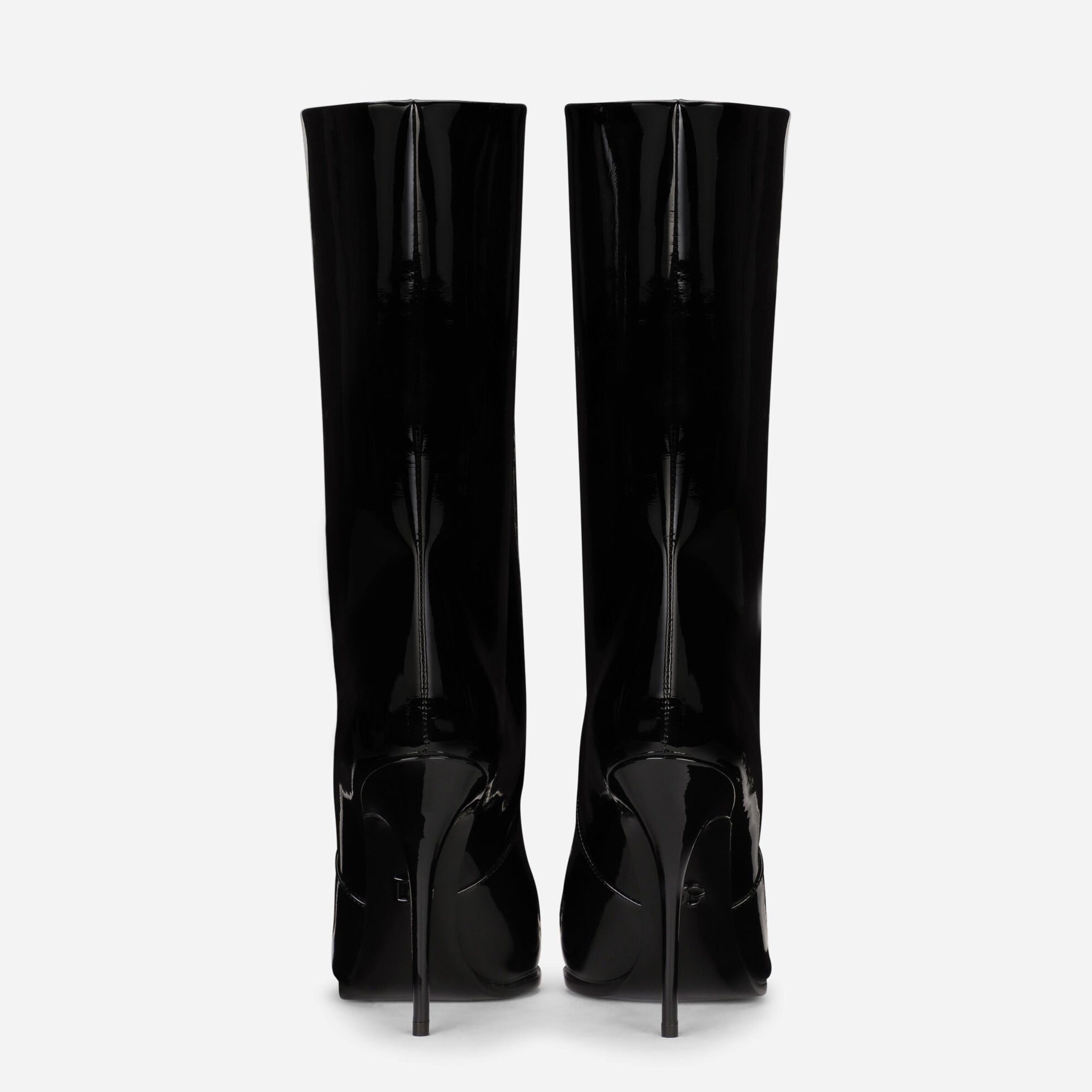 Дамски луксозни кожени ботуши в черно Dolce & Gabbana Women’s Black Patent Leather Mid Calf Boots