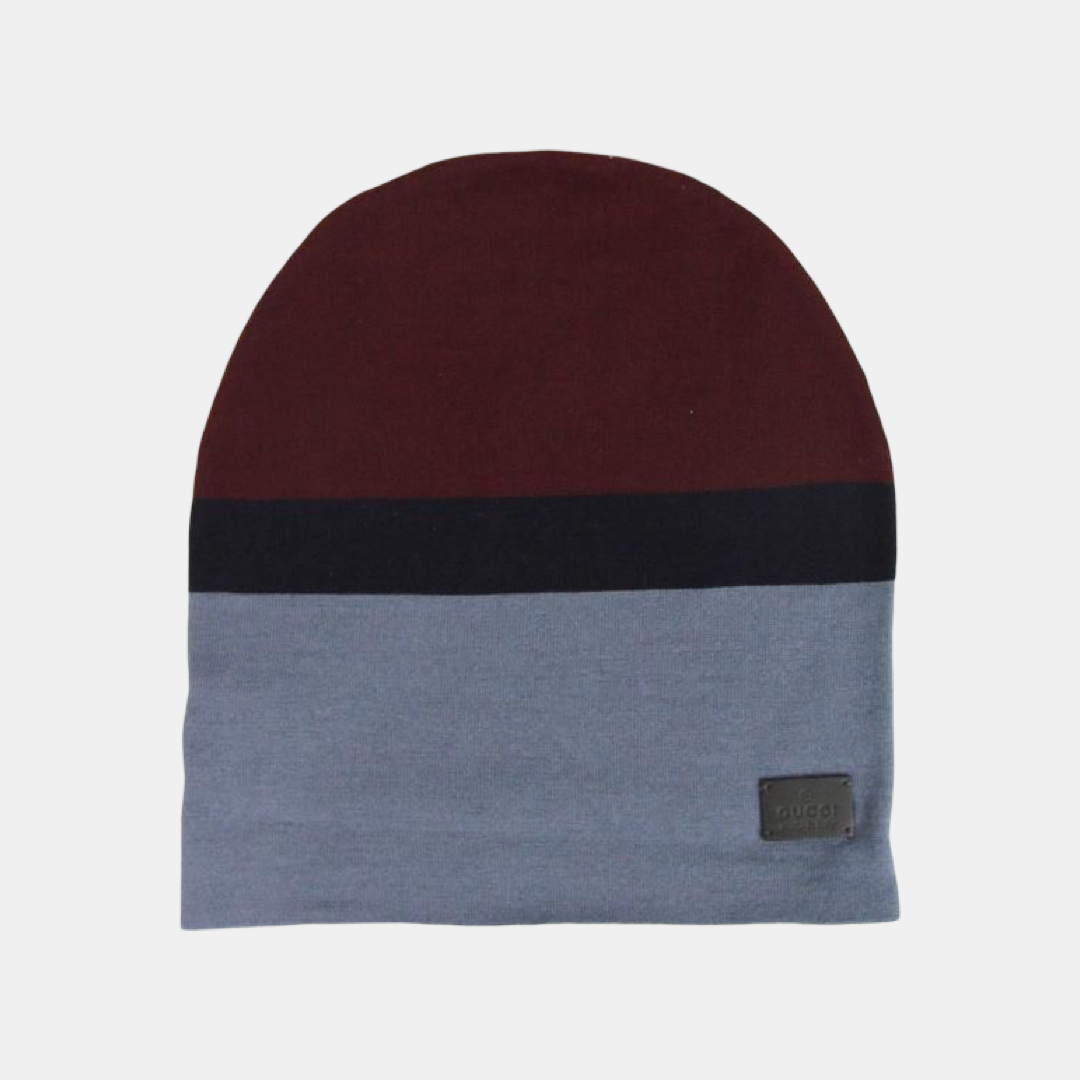 Gucci Unisex Burgundy Blue Wool Beanie Knit Cap