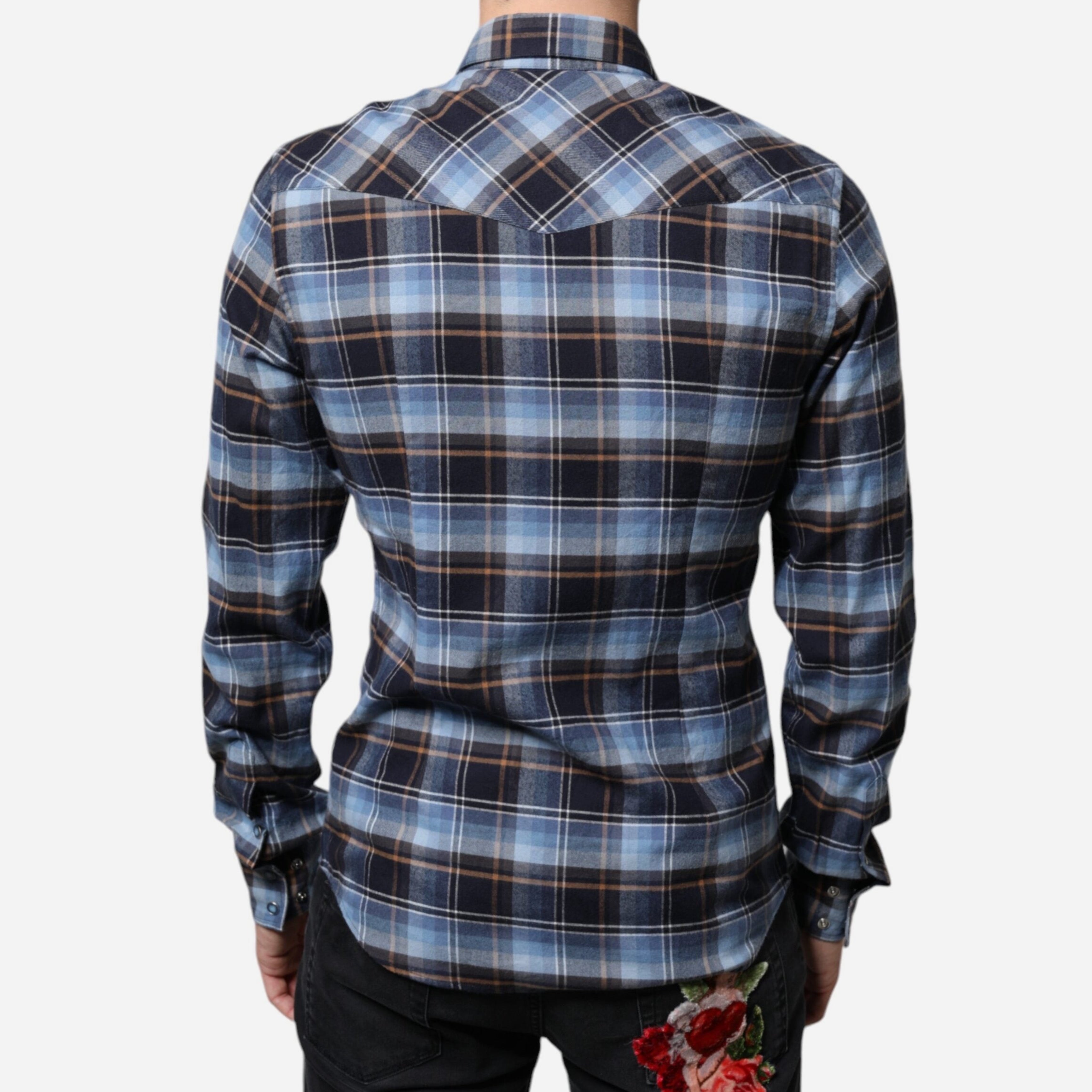 Мъжка памучна риза Dolce & Gabbana Men’s Multicolor Checkered Paradiso Patch Slim Fit Shirt