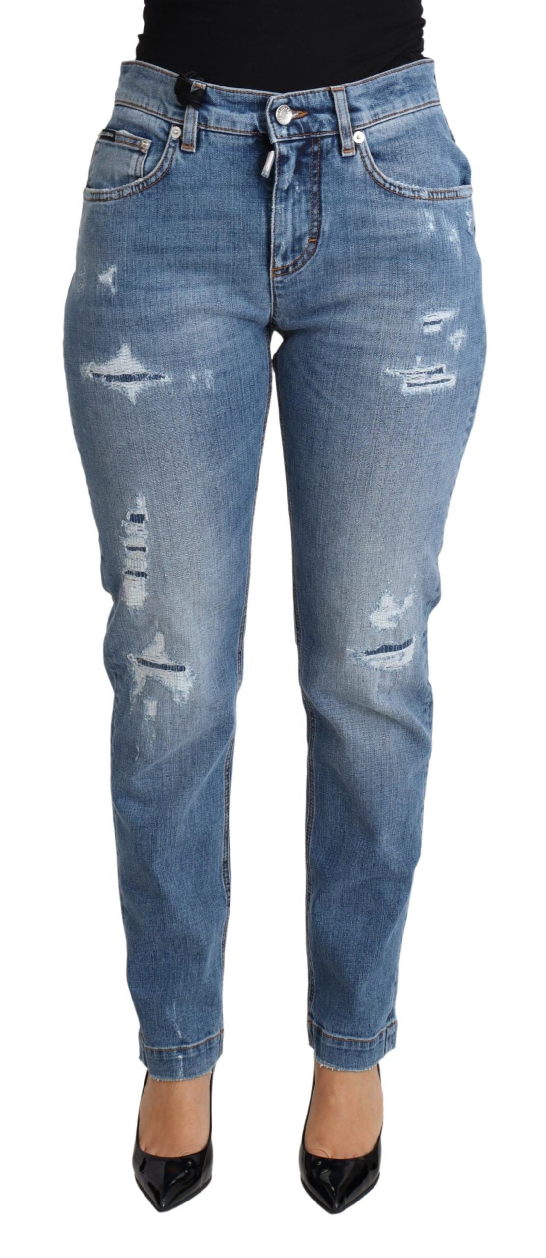 Dolce & Gabbana Chic High-Waisted Tattered Skinny Jeans