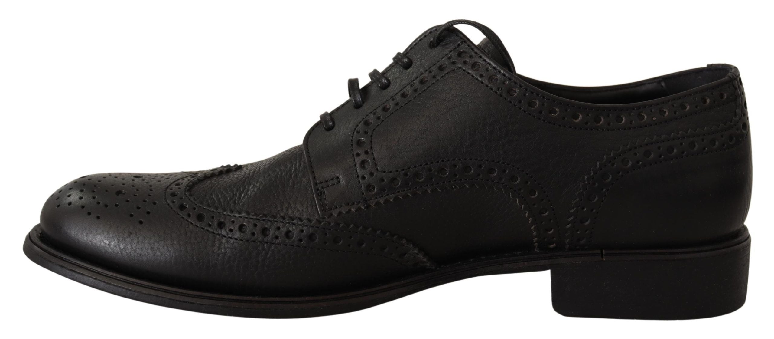 Dolce & Gabbana Elegant Black Leather Derby Wingtip Shoes