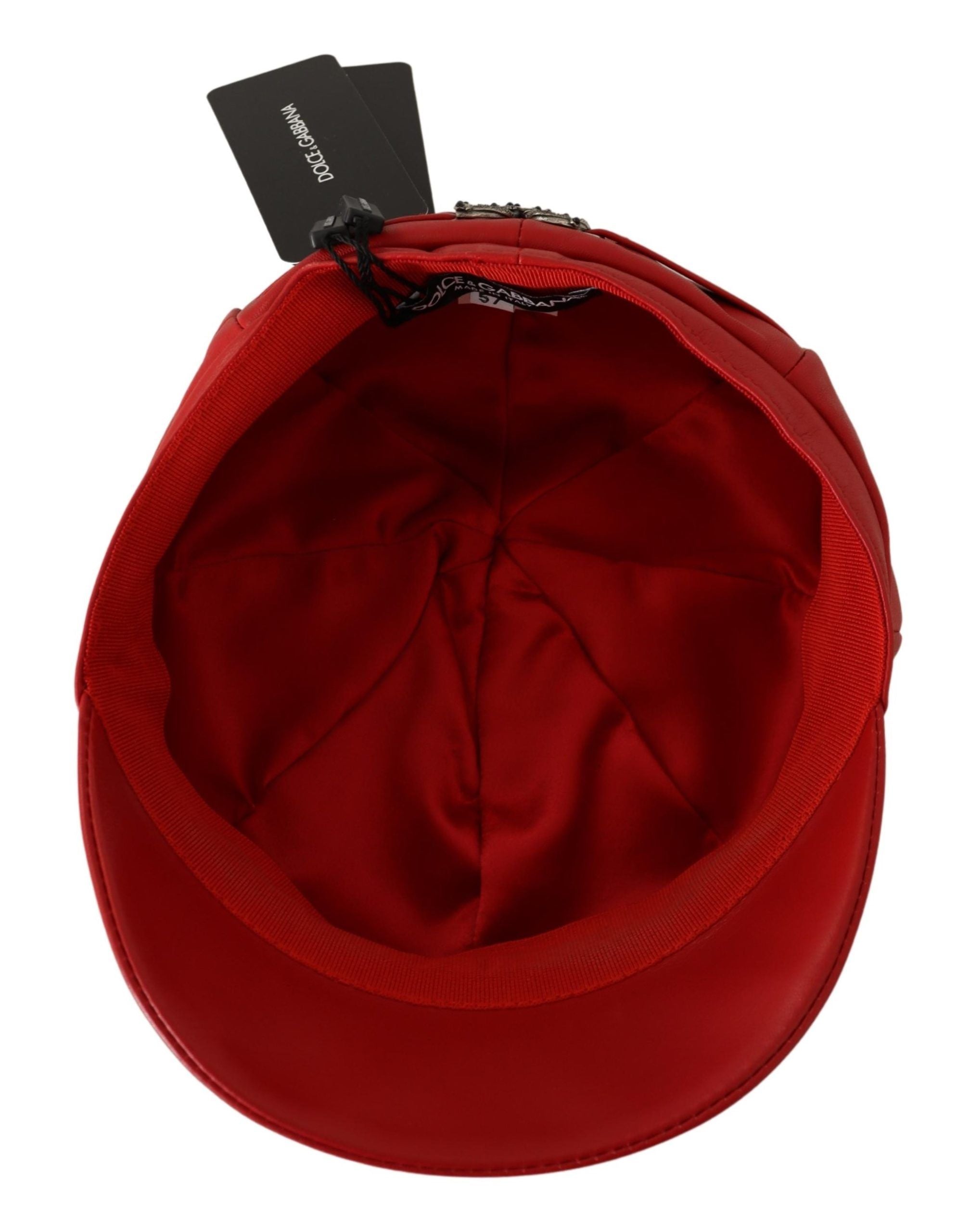 Dolce & Gabbana Chic Red Leather Cabbie Cap